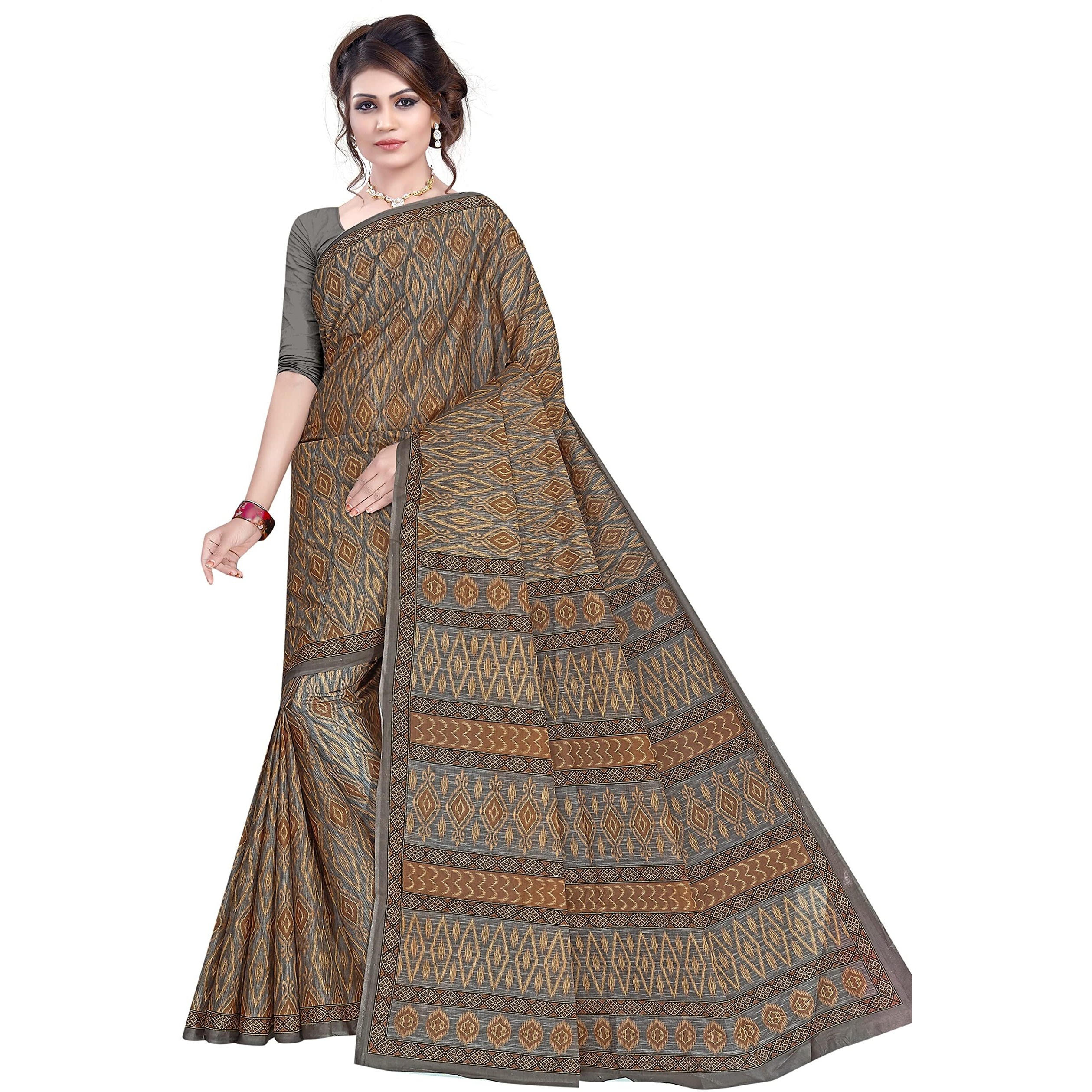 TAMAIRA FASHION Womens Plain Weave Pure Cotton Saree Without Blouse Piece (11027_Grey)