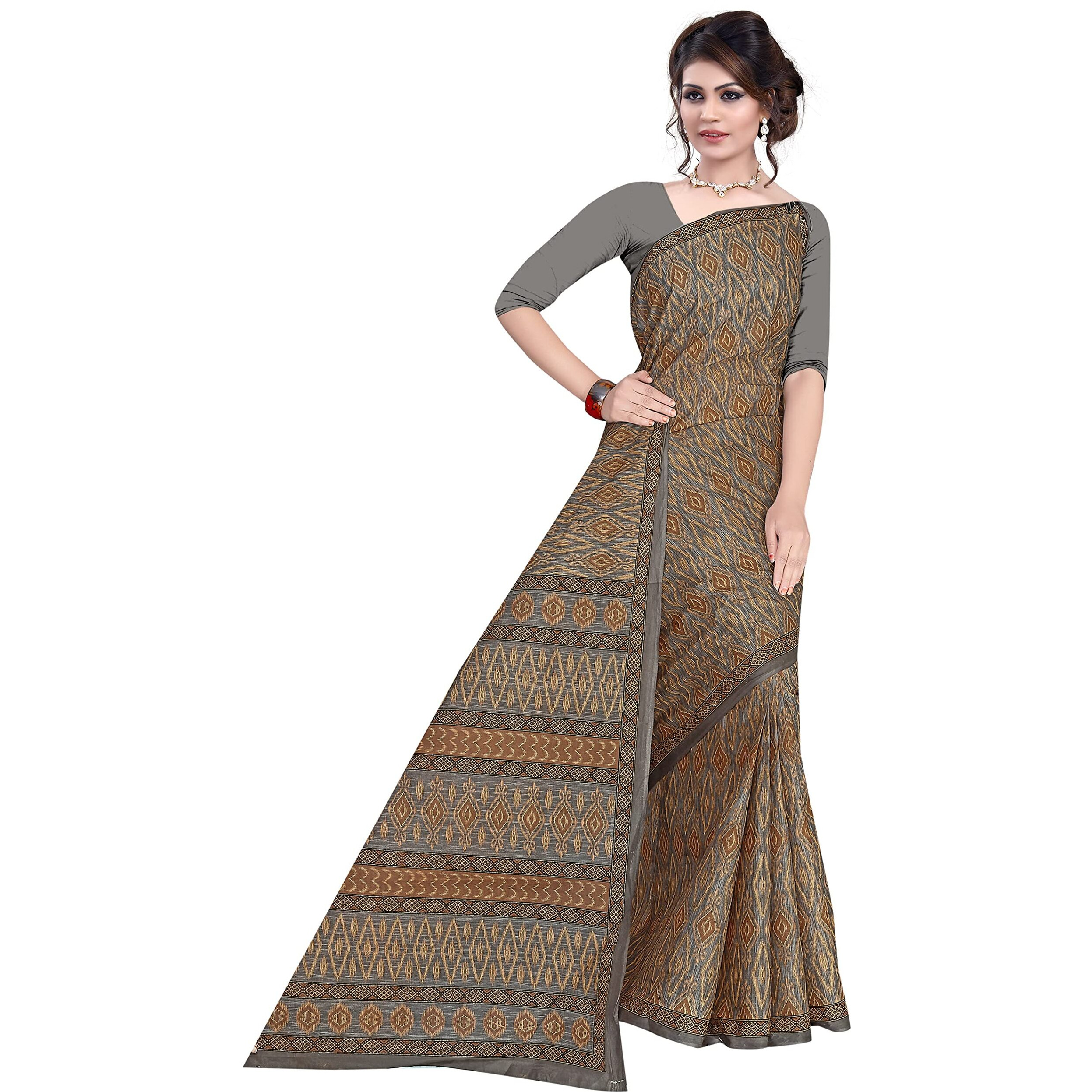 TAMAIRA FASHION Womens Plain Weave Pure Cotton Saree Without Blouse Piece (11027_Grey)