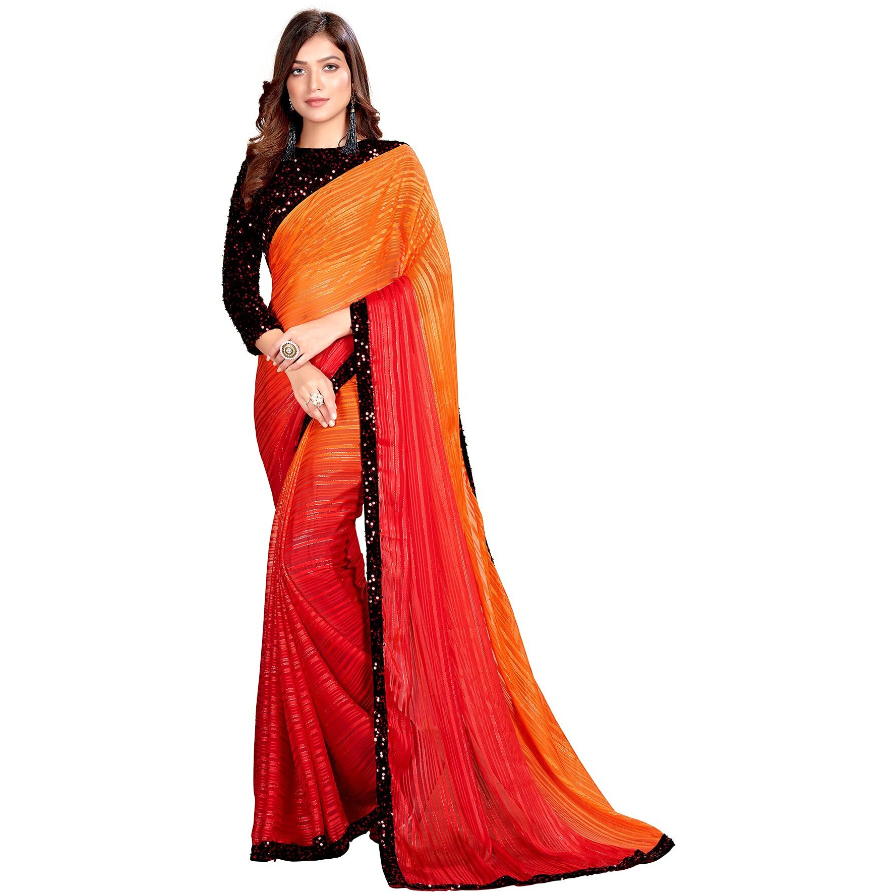 Pratham Blue Womens Silk Saree With Blouse Piece (AM-3102_Orange)