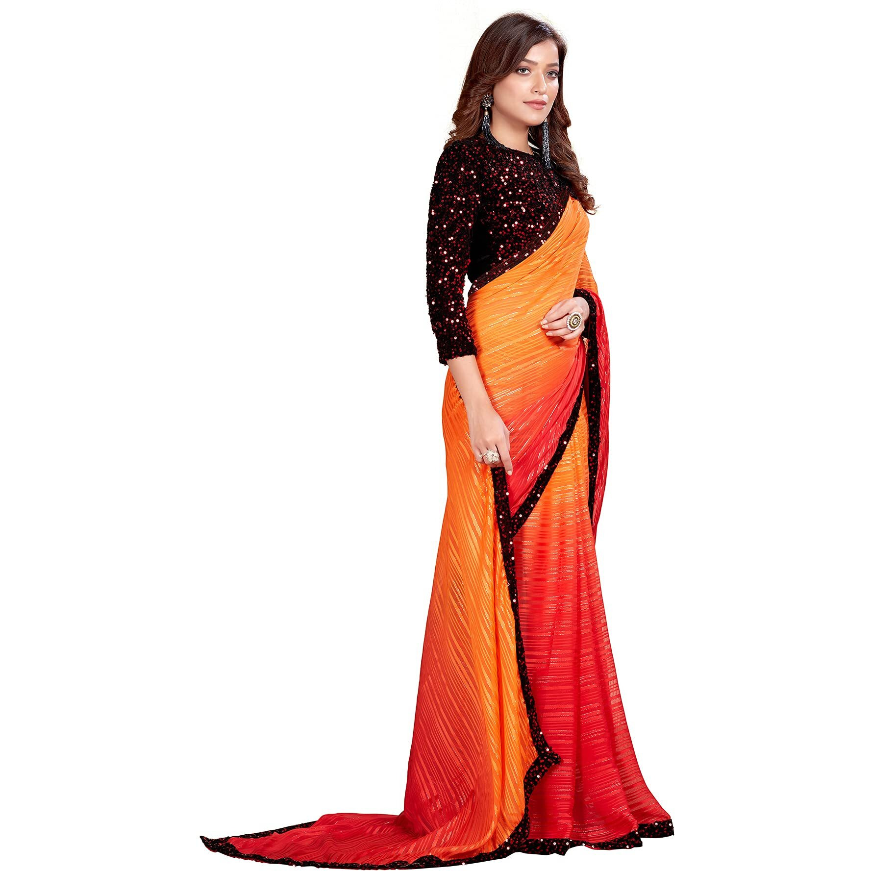 Pratham Blue Womens Silk Saree With Blouse Piece (AM-3102_Orange)