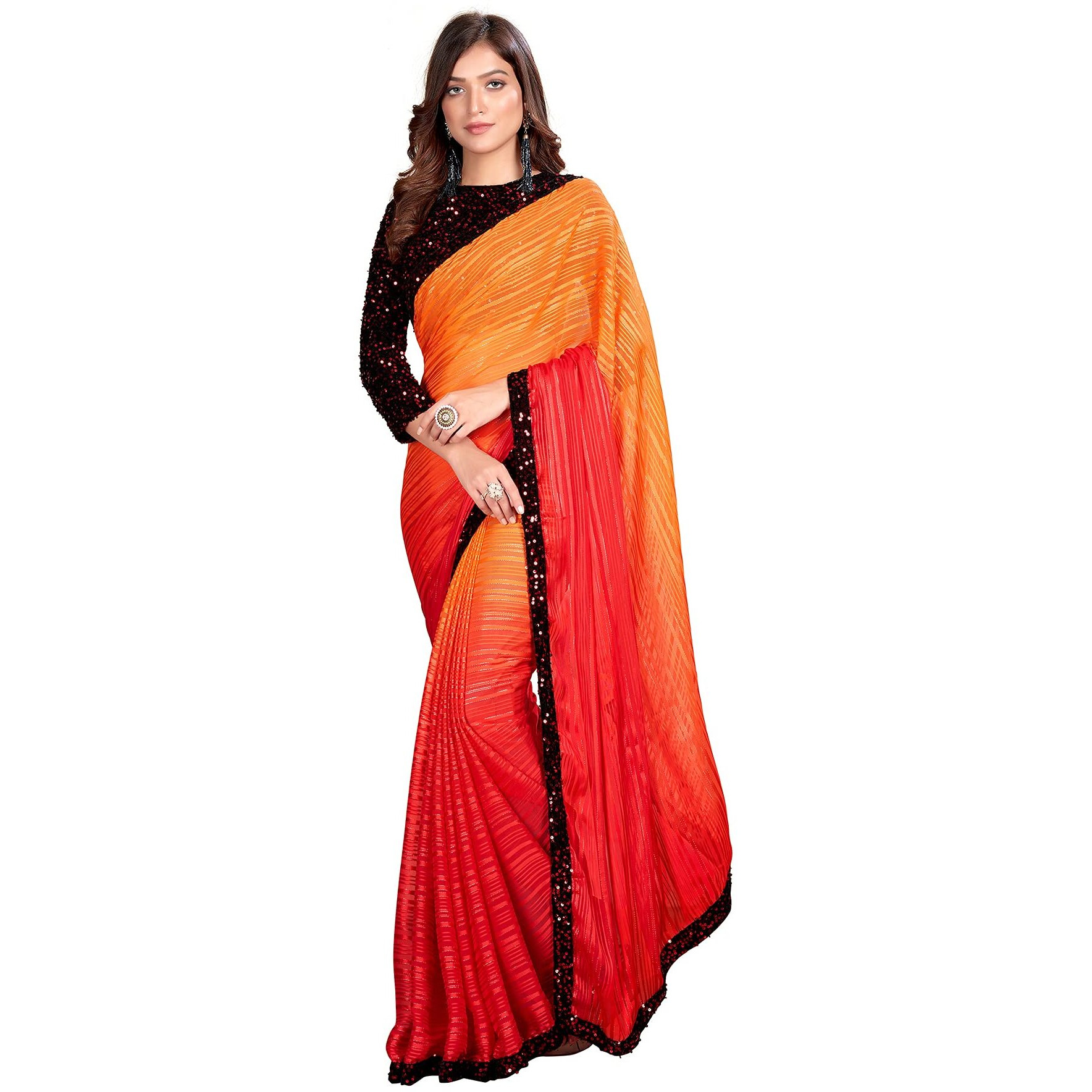 Pratham Blue Womens Silk Saree With Blouse Piece (AM-3102_Orange)