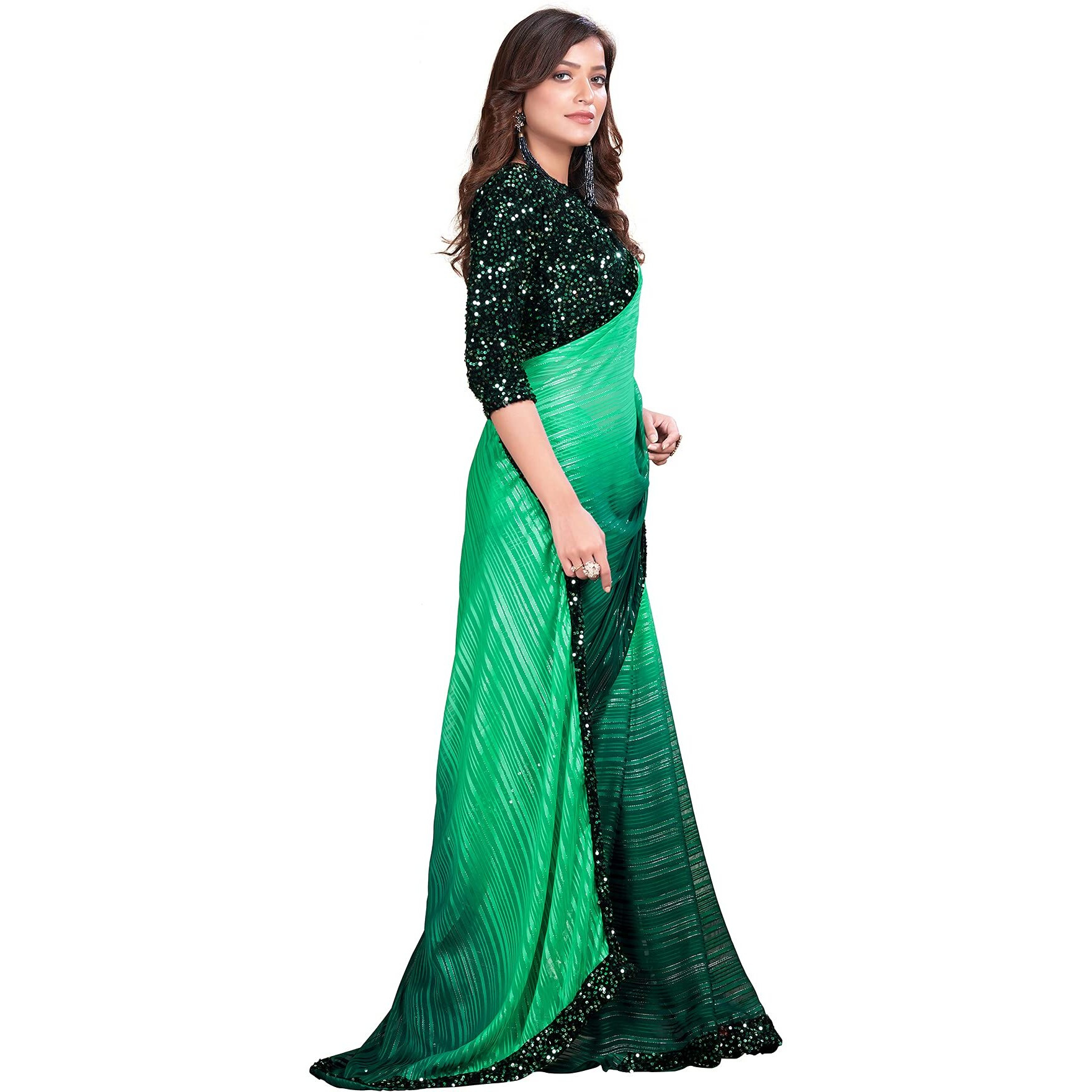 Pratham Blue Womens Silk Saree With Blouse Piece (AM-3103_Green)