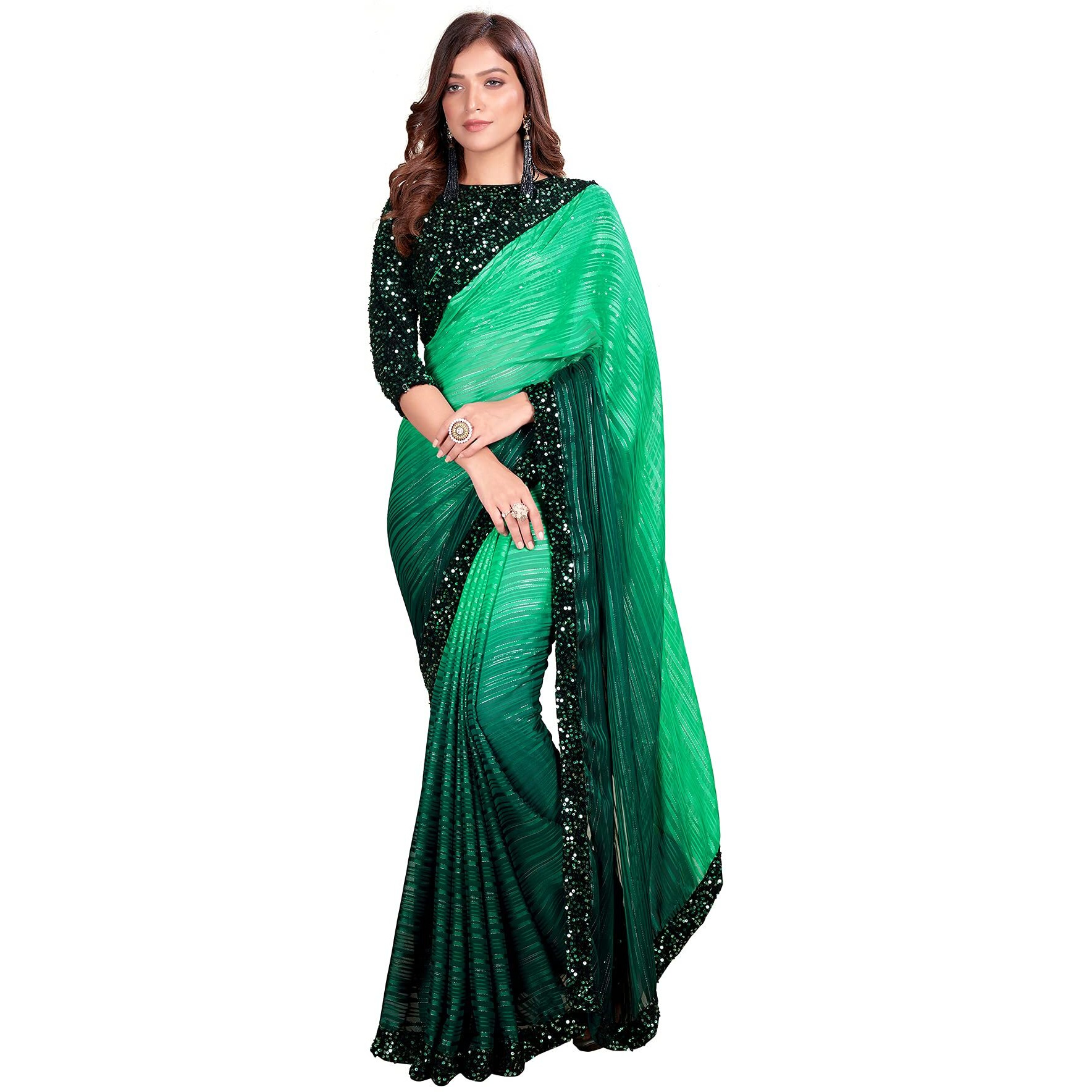 Pratham Blue Womens Silk Saree With Blouse Piece (AM-3103_Green)