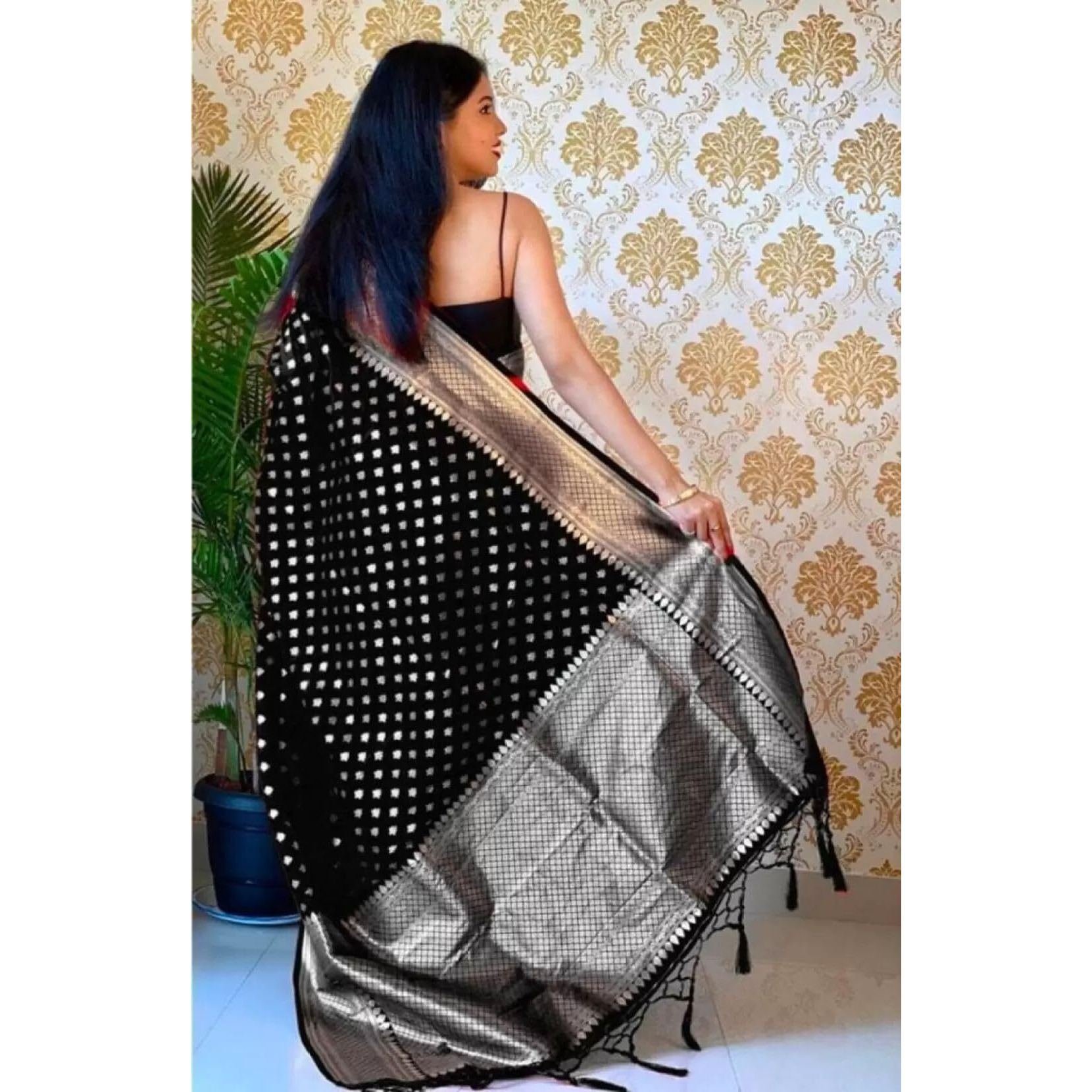 Sugathari Womens Banarasi Saree Pure Kanjivaram Silk Saree Soft new ladies 2023 Design Wear Pattu Sarees Latest Cotton Party Sari collections With Blouse Piece for Wedding sadi (PARI S-4 BLACK)