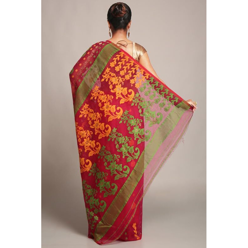 BENGAL HANDLOOM Womens Cotton Silk Dhakai Bbd1 Soft Jamdani Sarees, Multi