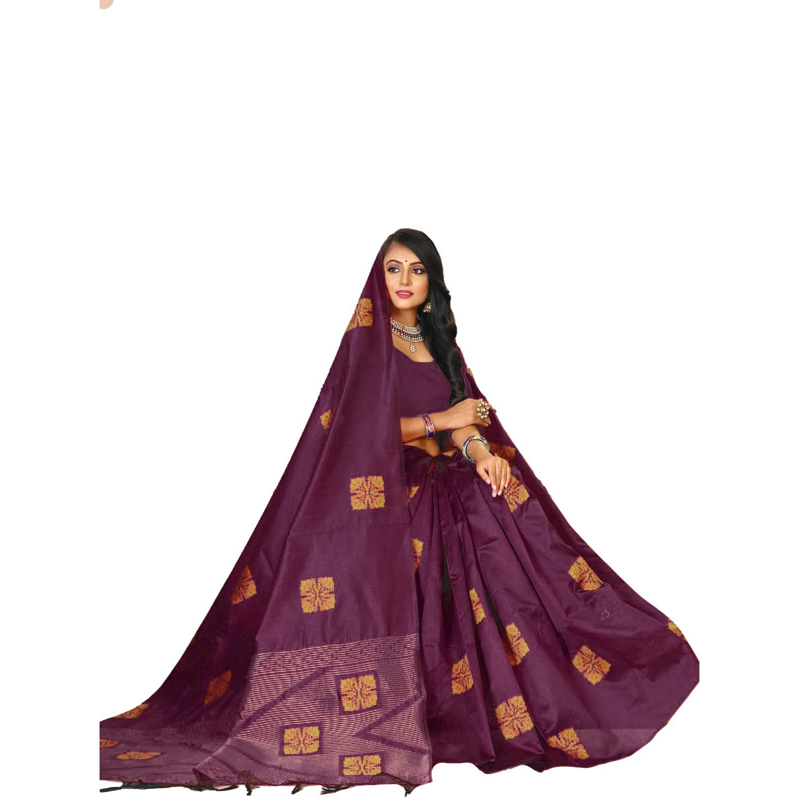 Pujia Mills Women And Girls Banarasi Silk Saree With Blouse Piece (Kumbhi Saree_Orange)