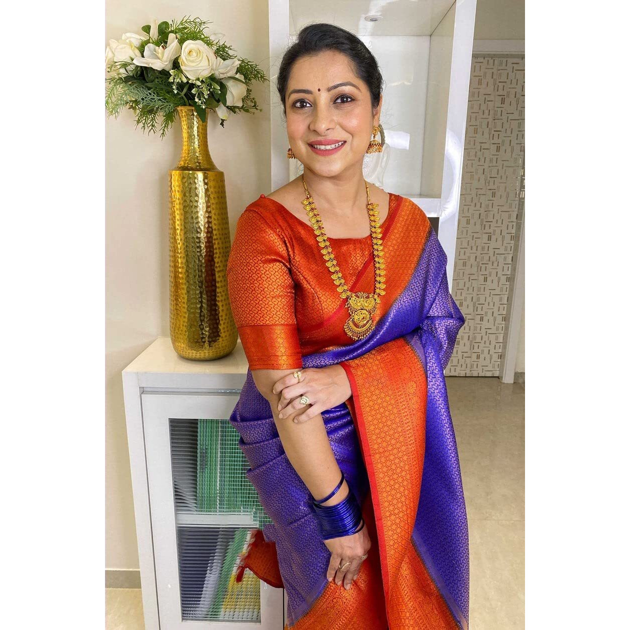 SGF11 Womens Kanjivaram Soft Lichi Silk Saree With Blouse Piece (Blue)