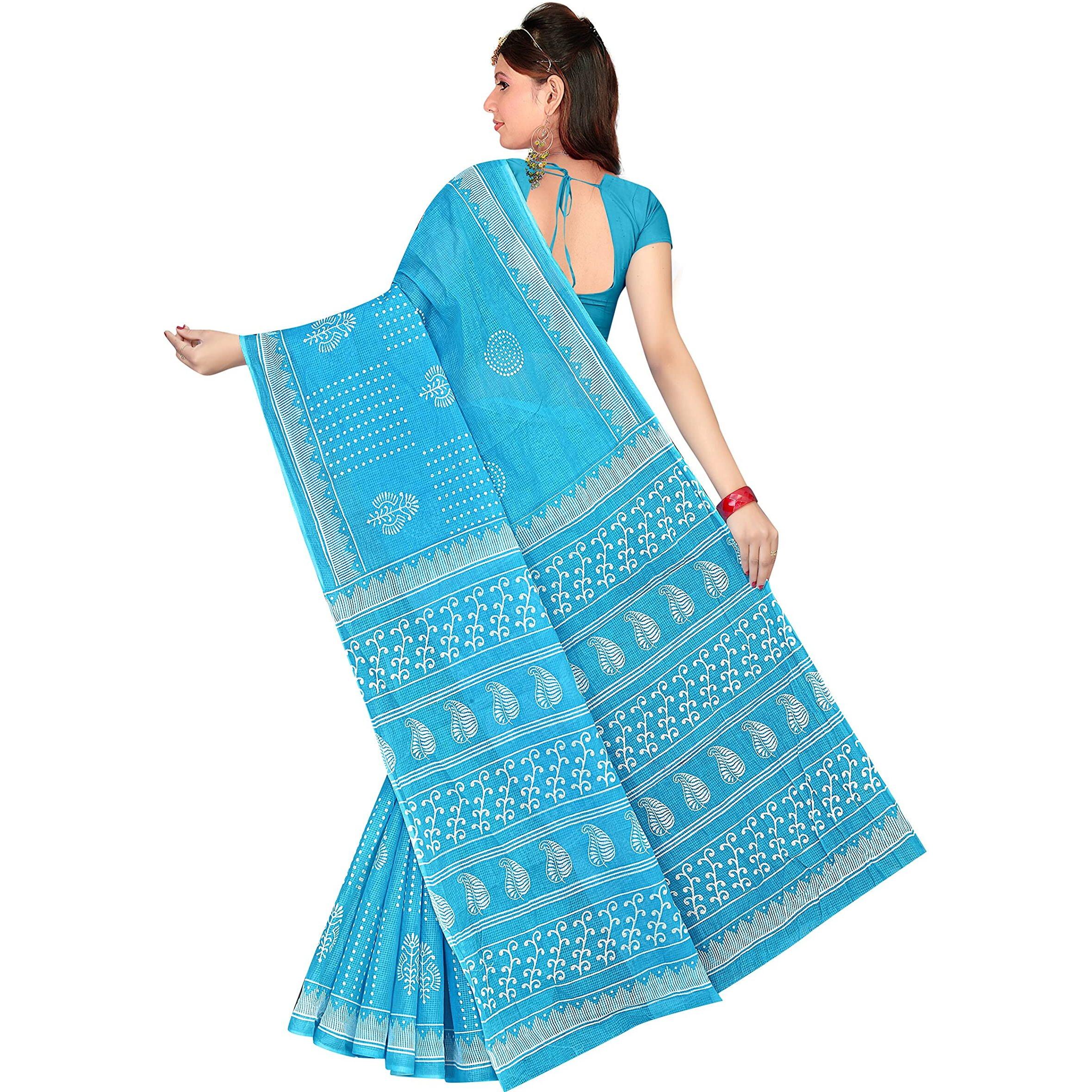 TAMAIRA FASHION Womens Moonga Doria Pure Cotton Saree Without Blouse Piece(1756_Turquoise)