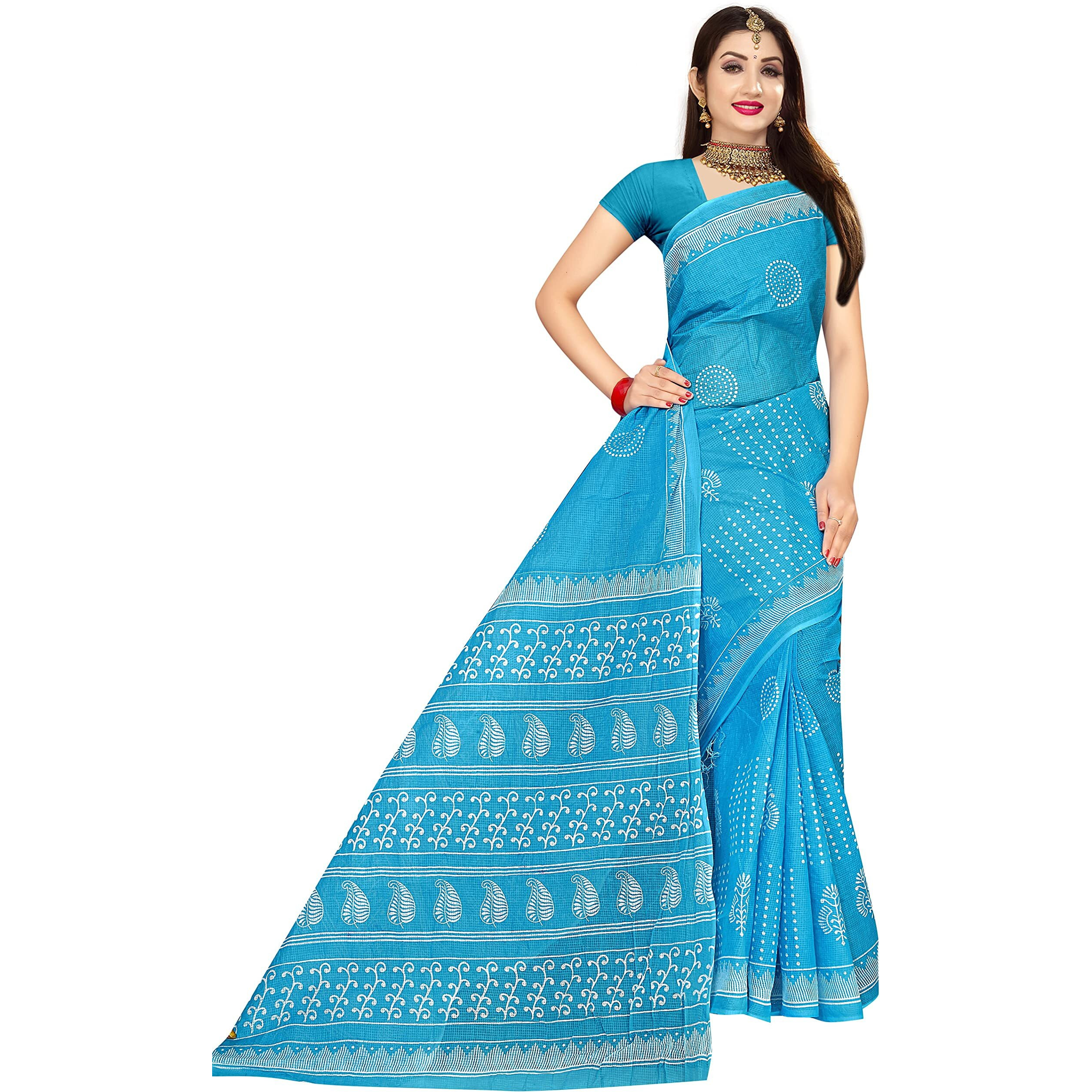 TAMAIRA FASHION Womens Moonga Doria Pure Cotton Saree Without Blouse Piece(1756_Turquoise)