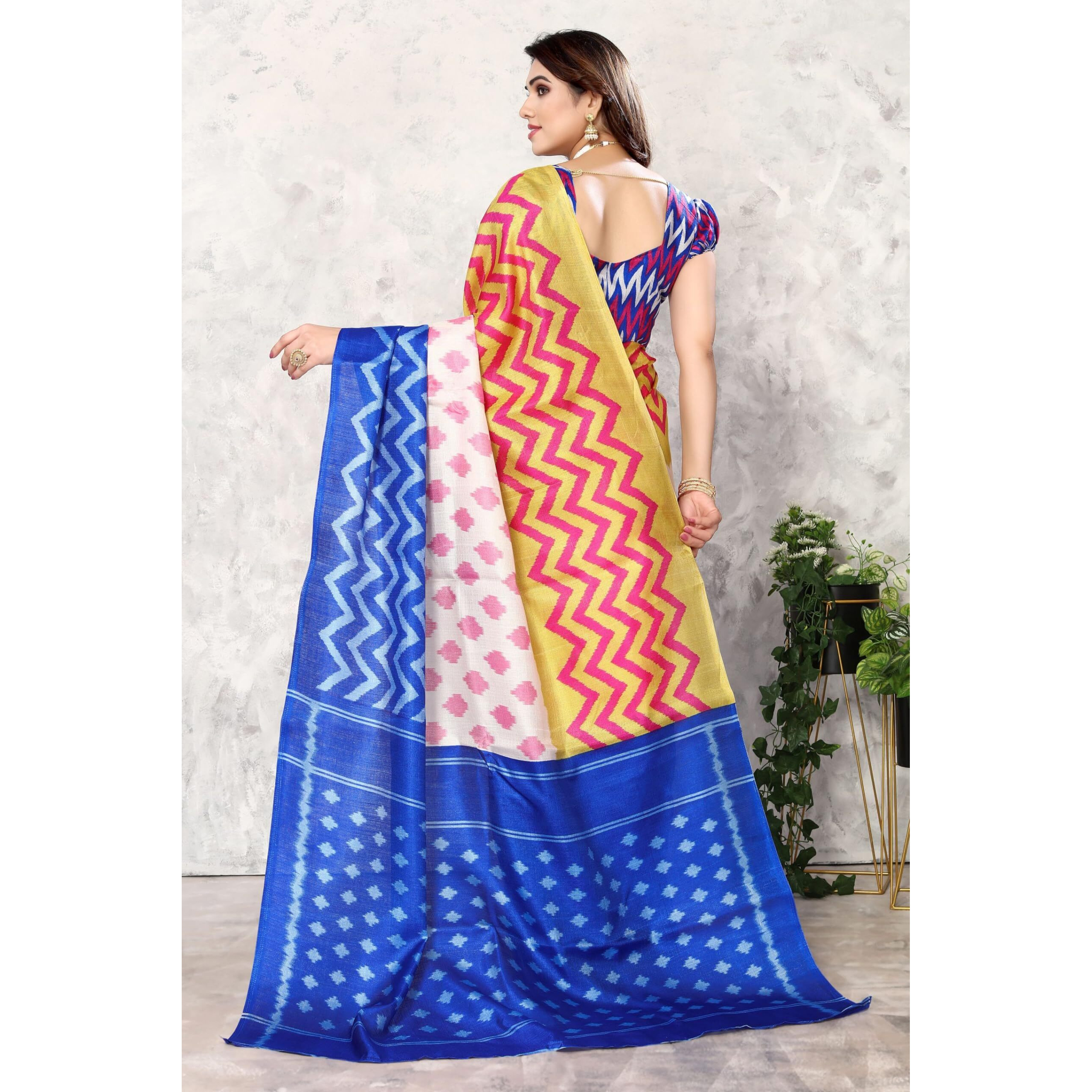 Yashika Womens Printed Trendy Art Silk Blue Color Saree With Blouse Material(ROCKET BLUE)