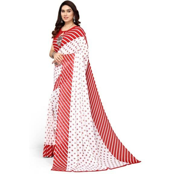 Yashika Womens Georgette Printed Saree With Blouse Piece(ZHILMIL RED_N_Free Size)