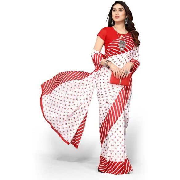Yashika Womens Georgette Printed Saree With Blouse Piece(ZHILMIL RED_N_Free Size)