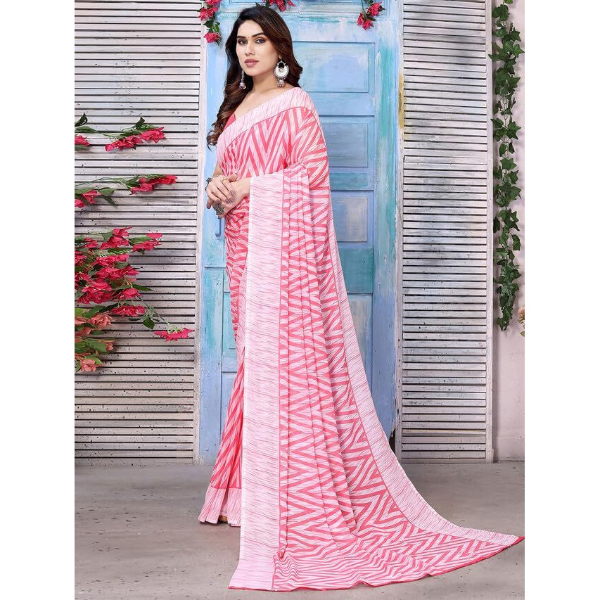 Satrani Womens Pure Georgette Saree (3201S2294NA_Pink & White)