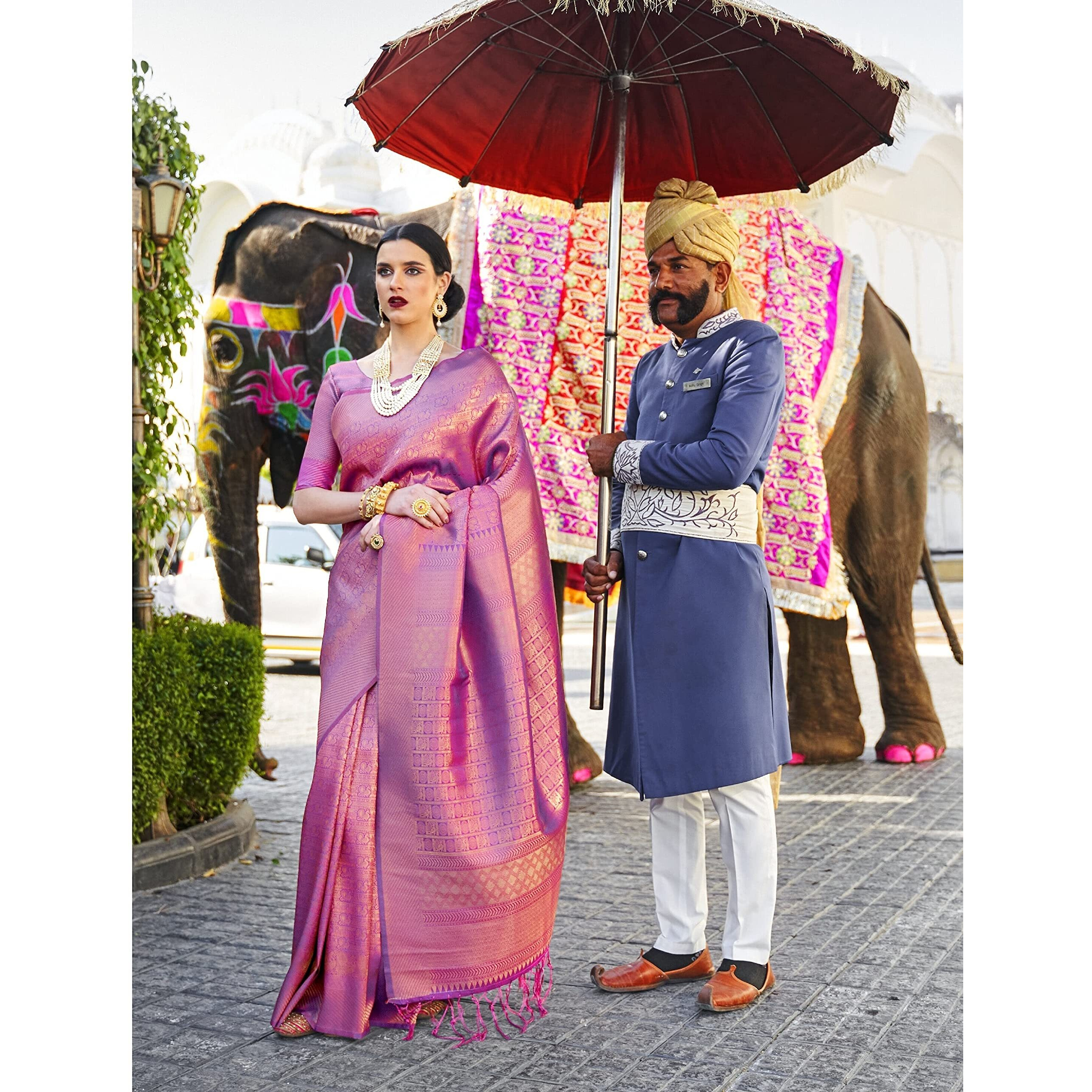 Pujia Mills Womens Banarasi Silk Saree with Blouse (Kumbhi Saree_Purple)