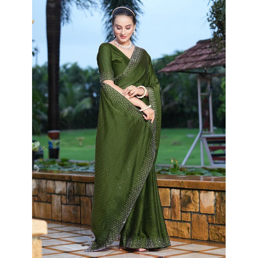Satrani Womens Pure Georgette Saree (3186S132N_Olive Green)