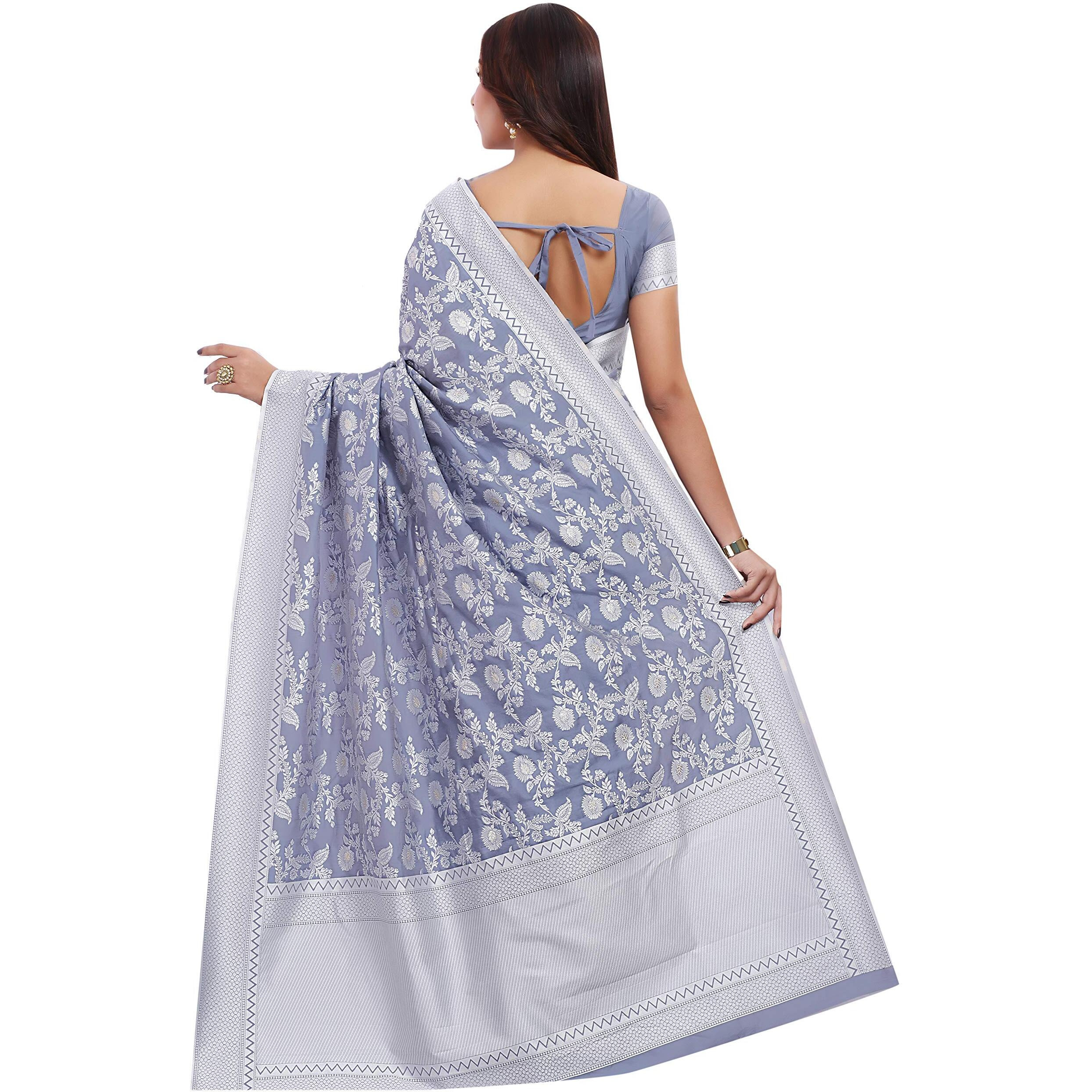 Glory Sarees Womens Banarasi Artificial Silk Saree With Blouse Piece (kara124-grey_Grey)