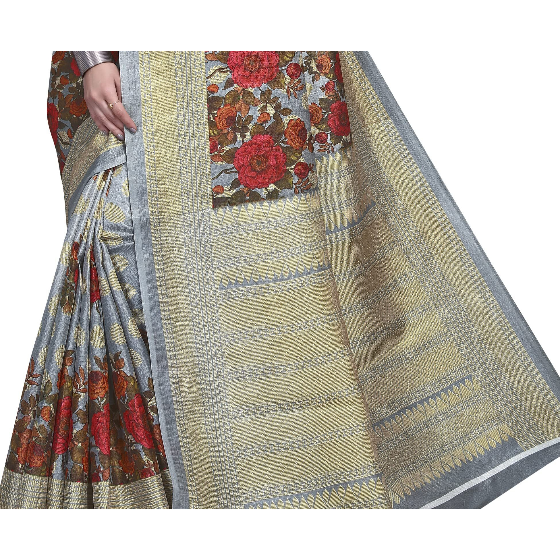 Bee M Pee Designer Soft Pure Latest Fancy Beautiful 2021 Cotton Blend Printed Sarees for women collection 2022_Light Grey