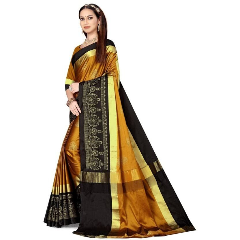 GRECIILOOKS Womens Cotton Silk Ready Pleated Saree Saree For Women (Brown)