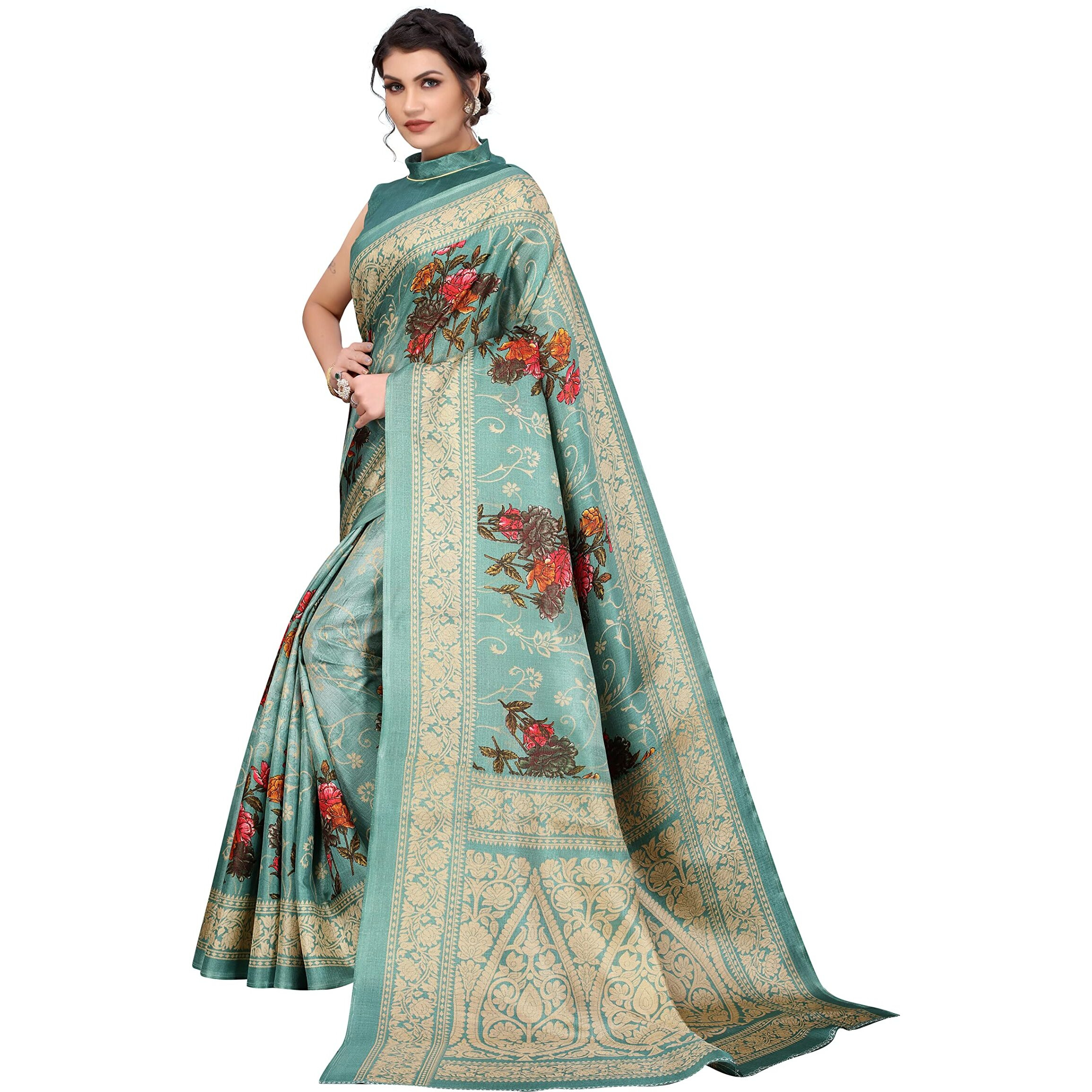 Yashika Womens Jacquard Art Silk Standard Length (MUSKAN Green