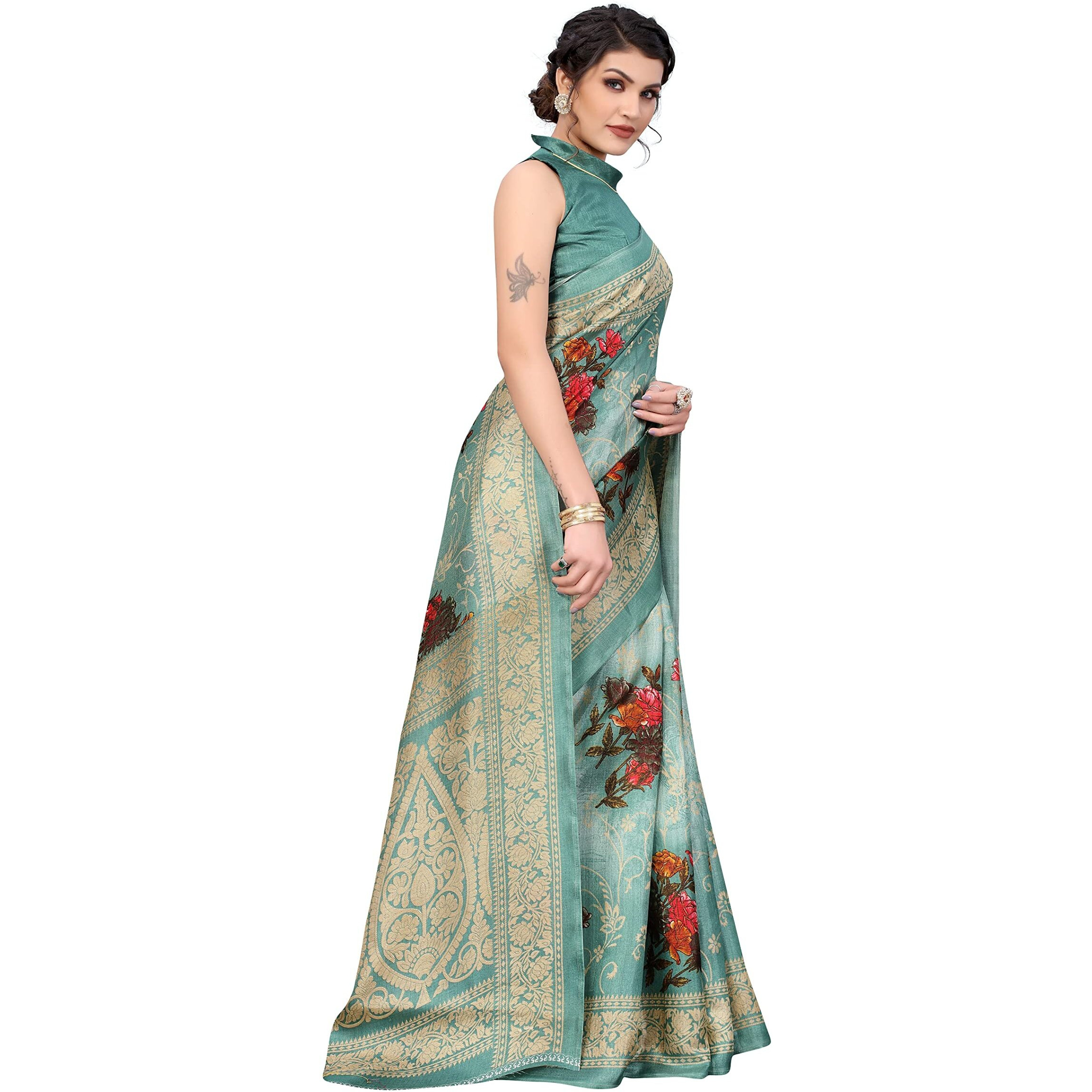 Yashika Womens Jacquard Art Silk Standard Length (MUSKAN Green