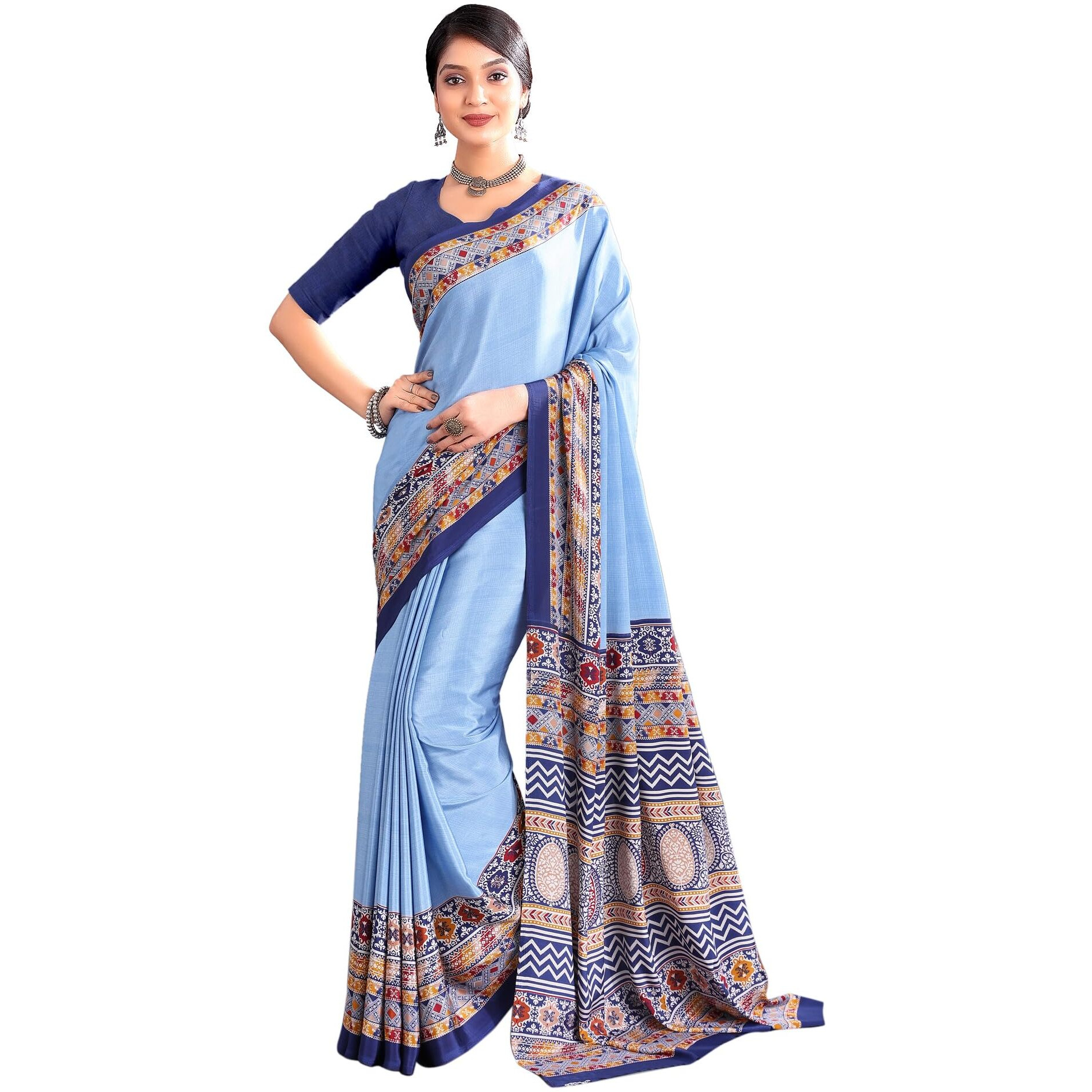 Jaanvi fashion Womens Ethnic Printed Crepe Silk Saree with Blouse Piece