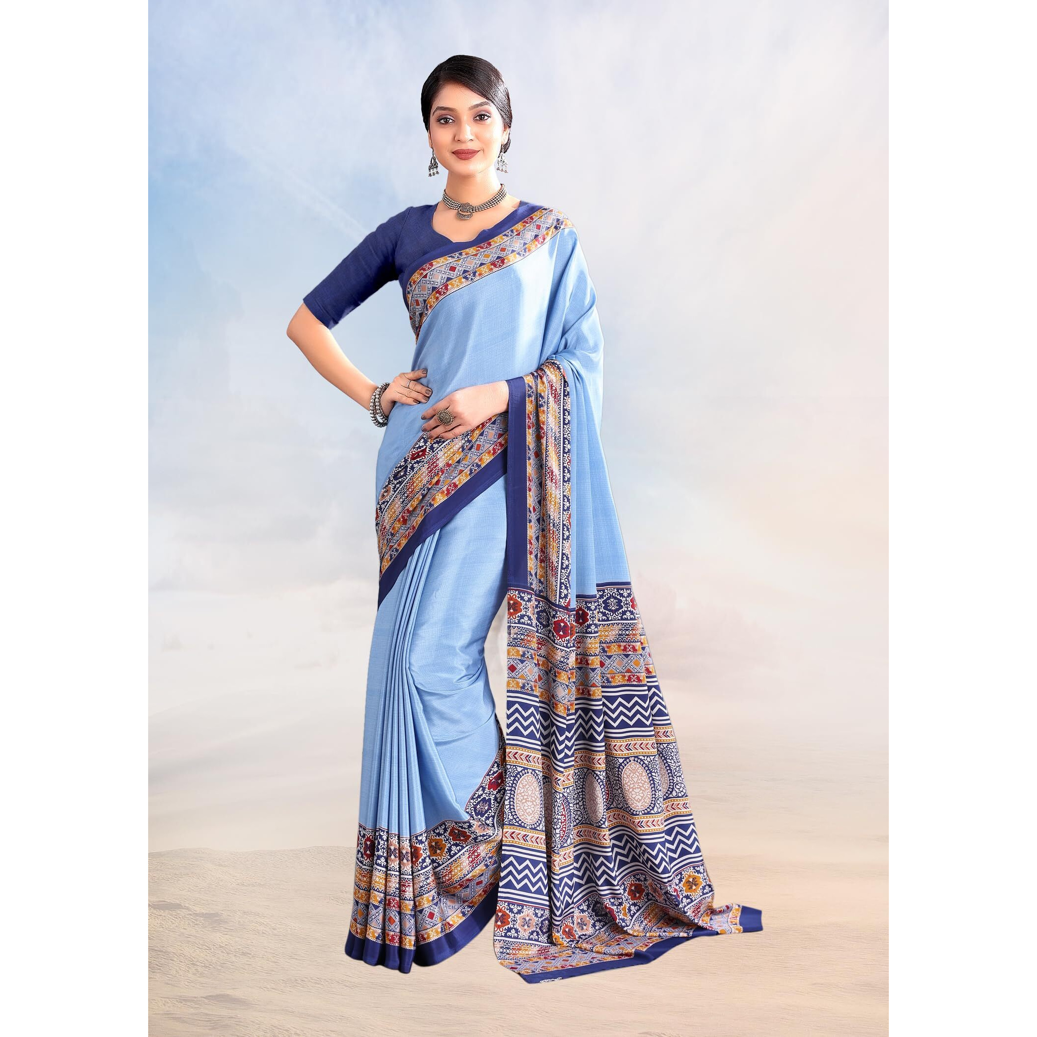 Jaanvi fashion Womens Ethnic Printed Crepe Silk Saree with Blouse Piece