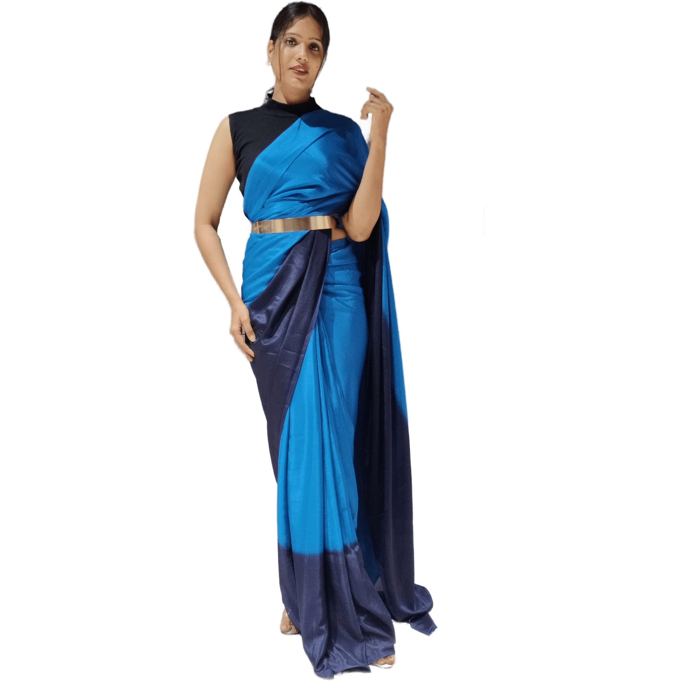 Sidhidata Womens Woven Synthetic Saree With Blouse Piece (Faluda Blue_E Blue)