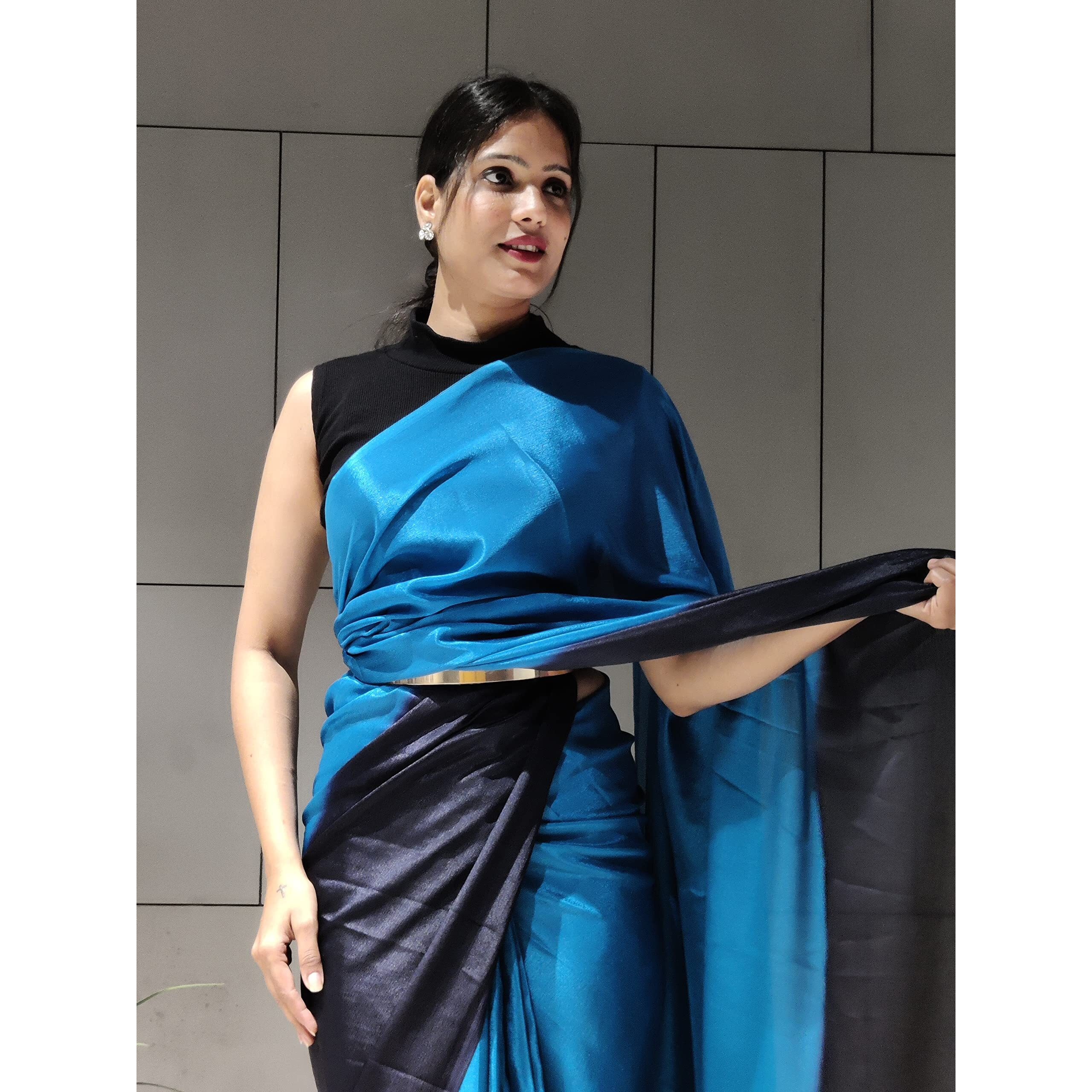 Sidhidata Womens Woven Synthetic Saree With Blouse Piece (Faluda Blue_E Blue)