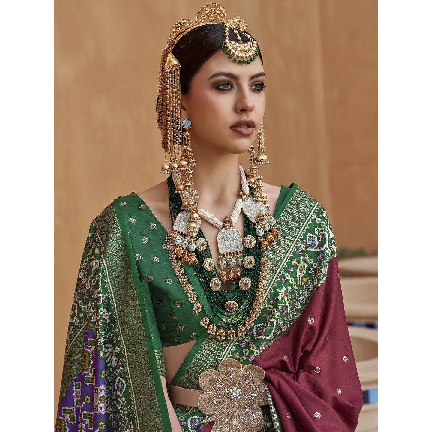 SAREE MALL Woven Design Zari Work Pure Patola Silk Saree For Women With Unstitched Blouse Piece, Maroon