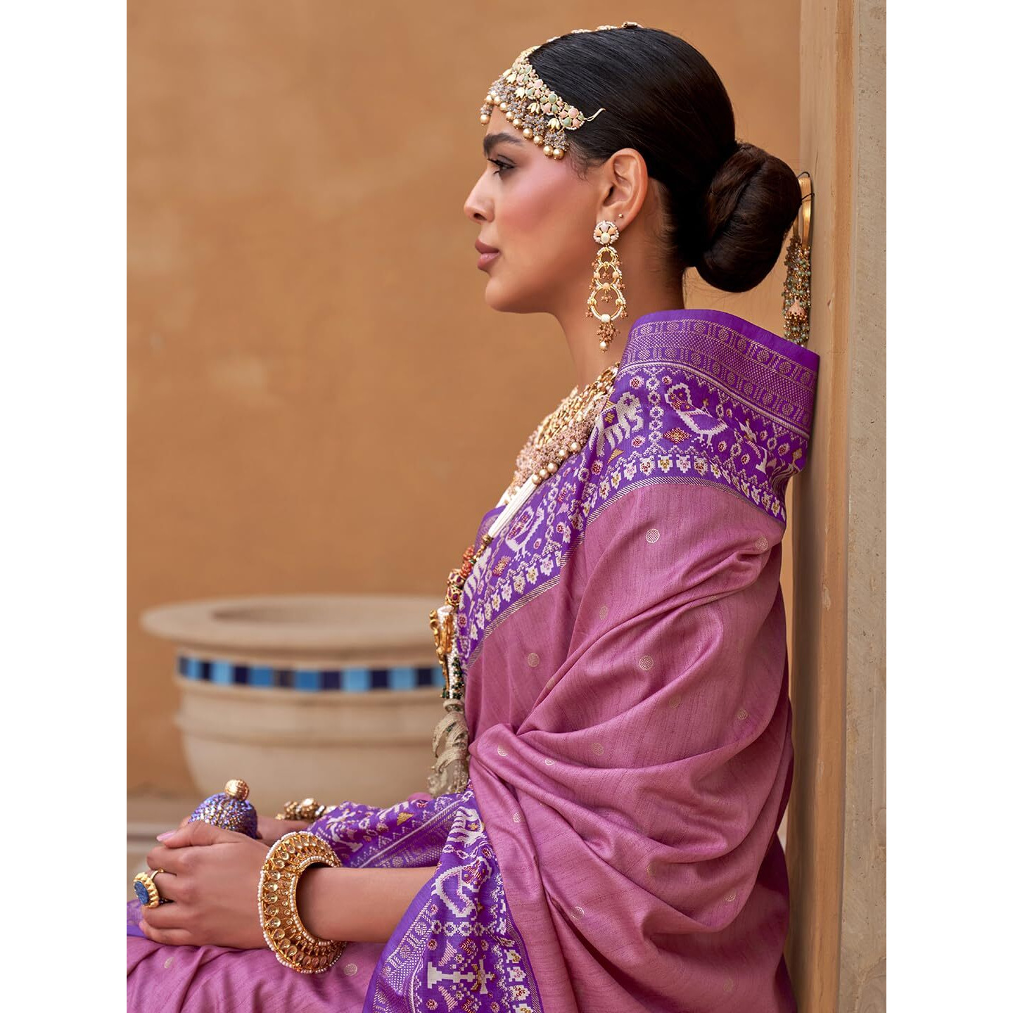 SAREE MALL Woven Design Zari Work Pure Patola Silk Saree For Women With Unstitched Blouse Piece, Mauve