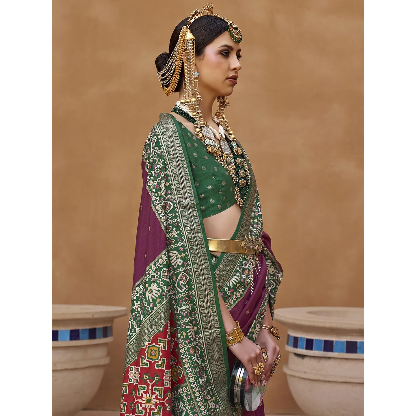 SAREE MALL Woven Design Zari Work Pure Patola Silk Saree For Women With Unstitched Blouse Piece, Magenta
