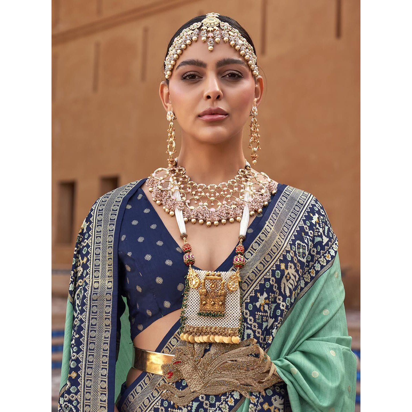 SAREE MALL Woven Design Zari Work Pure Patola Silk Saree For Women With Unstitched Blouse Piece, Green
