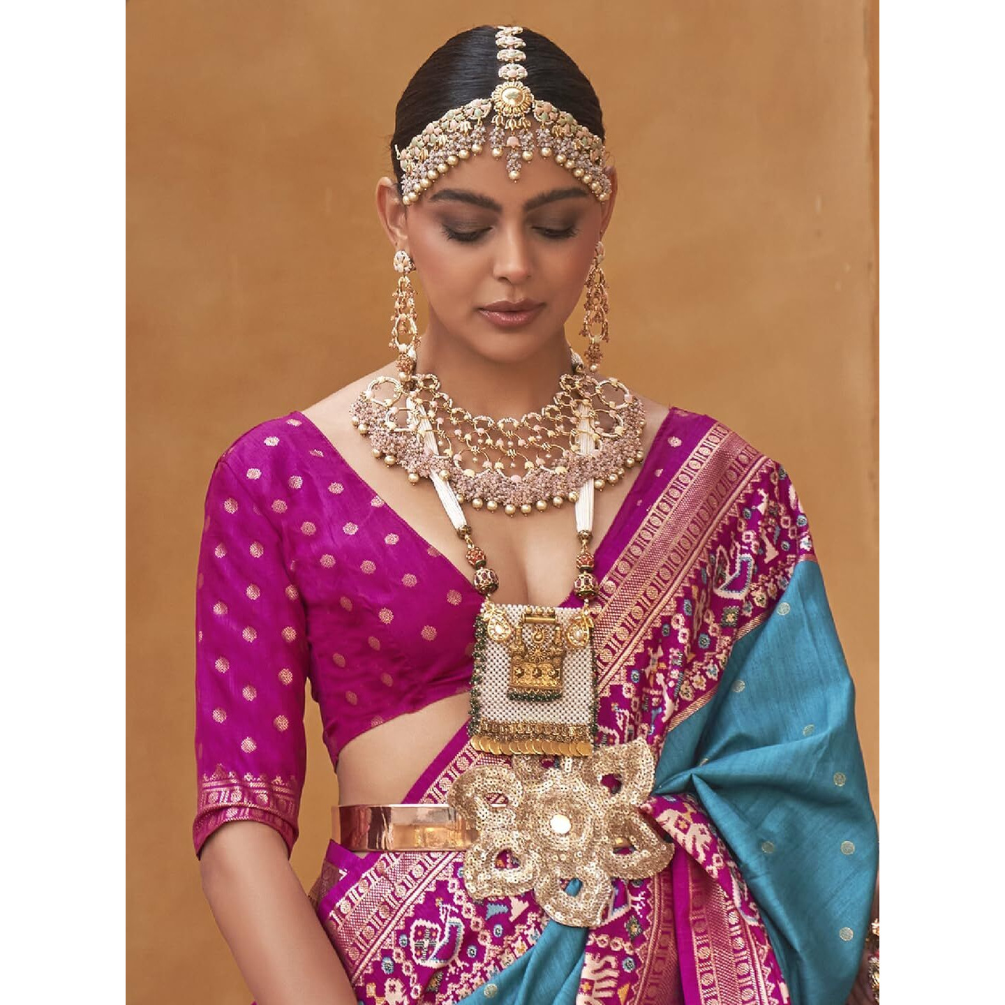 SAREE MALL Woven Design Zari Work Pure Patola Silk Saree For Women With Unstitched Blouse Piece, Blue