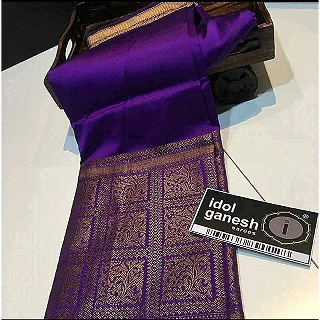 VASTTRAM Womens shree Pallavi kanchipuram Banarasi Lichi Silk Saree with Plain Unstitched Blouse Piece (purple)