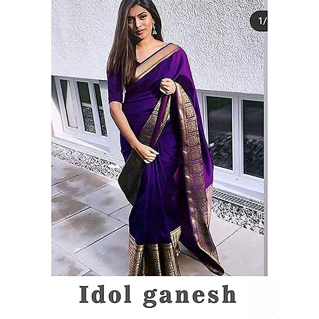 VASTTRAM Womens shree Pallavi kanchipuram Banarasi Lichi Silk Saree with Plain Unstitched Blouse Piece (purple)