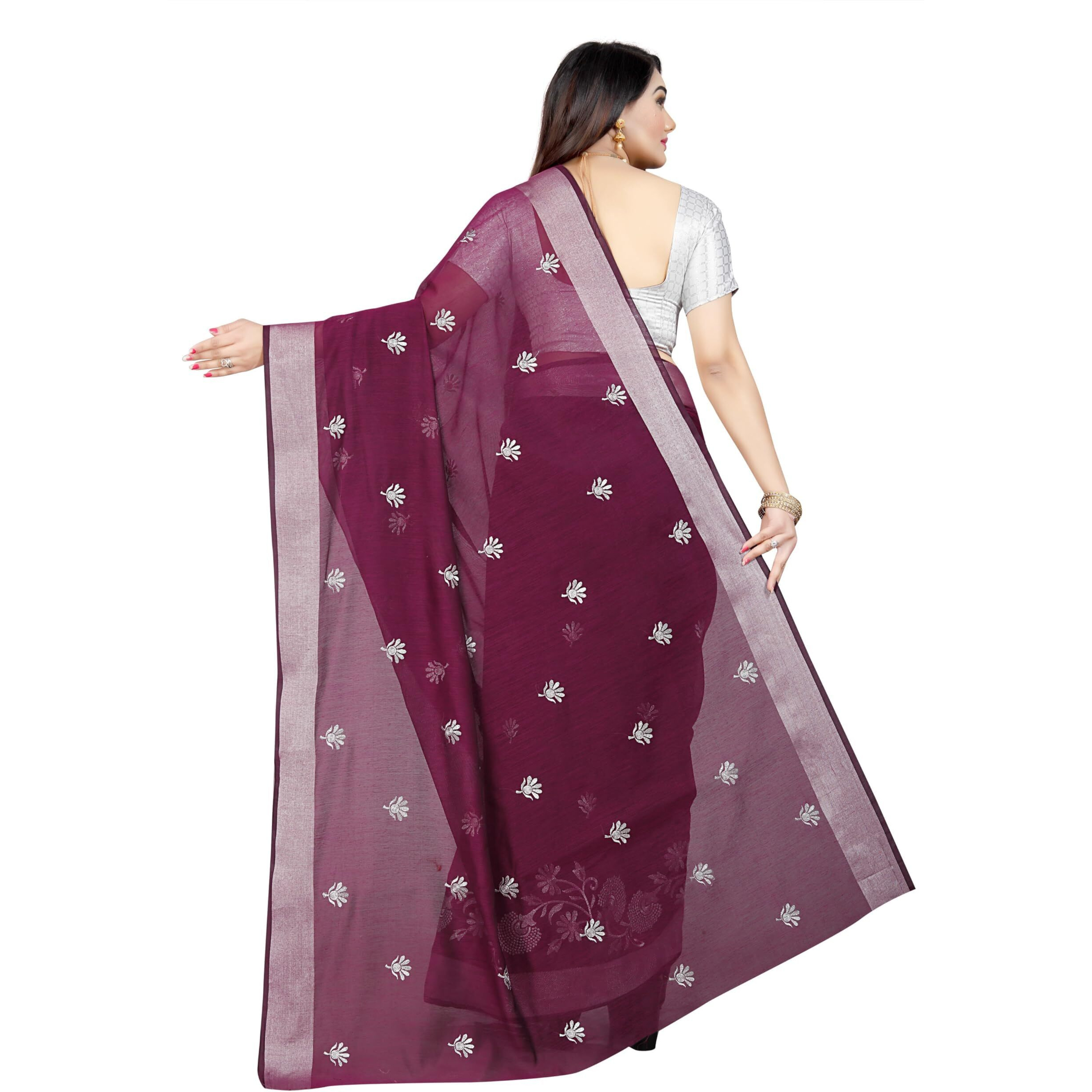 Indian Fashionista Stylish Cotton Silk Casual Wear Saree With Unstitched Blouse For Women (Purple)