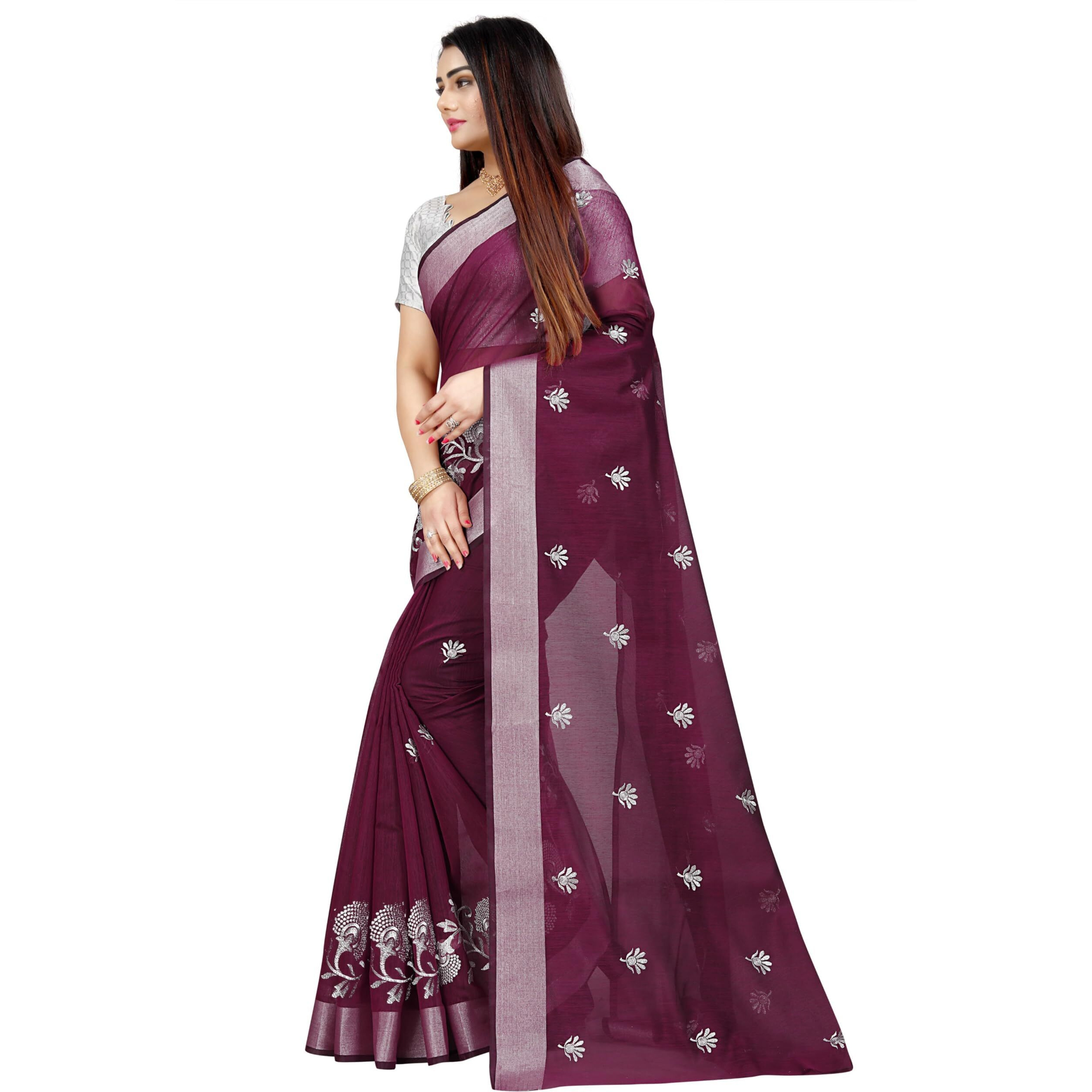 Indian Fashionista Stylish Cotton Silk Casual Wear Saree With Unstitched Blouse For Women (Purple)