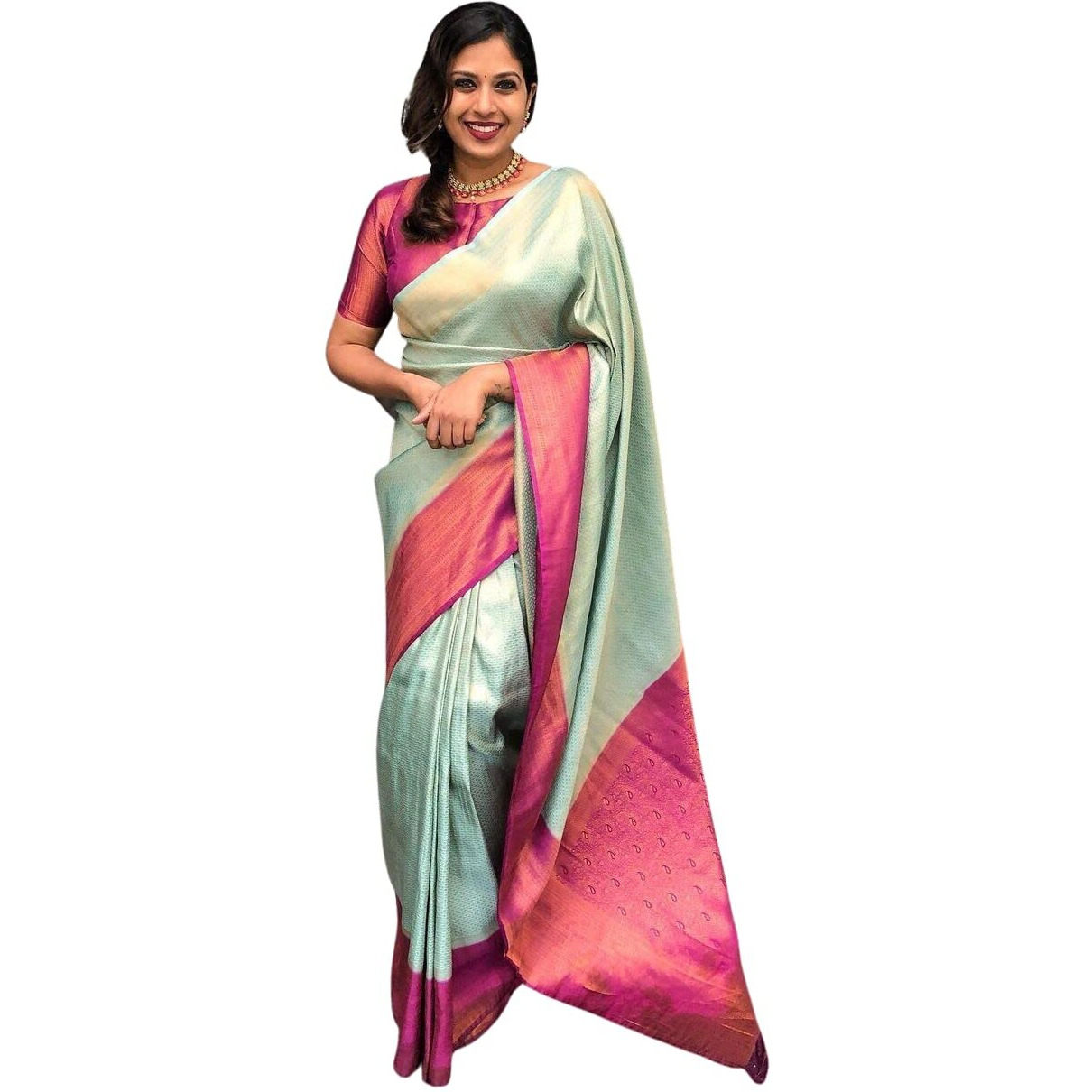 SGF11 Womens Kanjivaram Soft Silk Saree With Blouse Piece (Light Green)