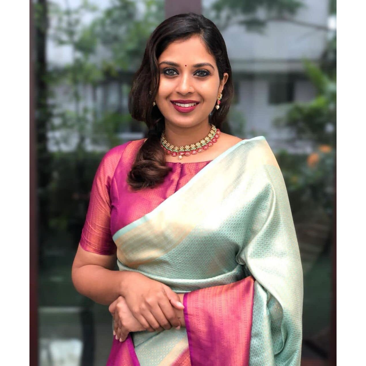 SGF11 Womens Kanjivaram Soft Silk Saree With Blouse Piece (Light Green)