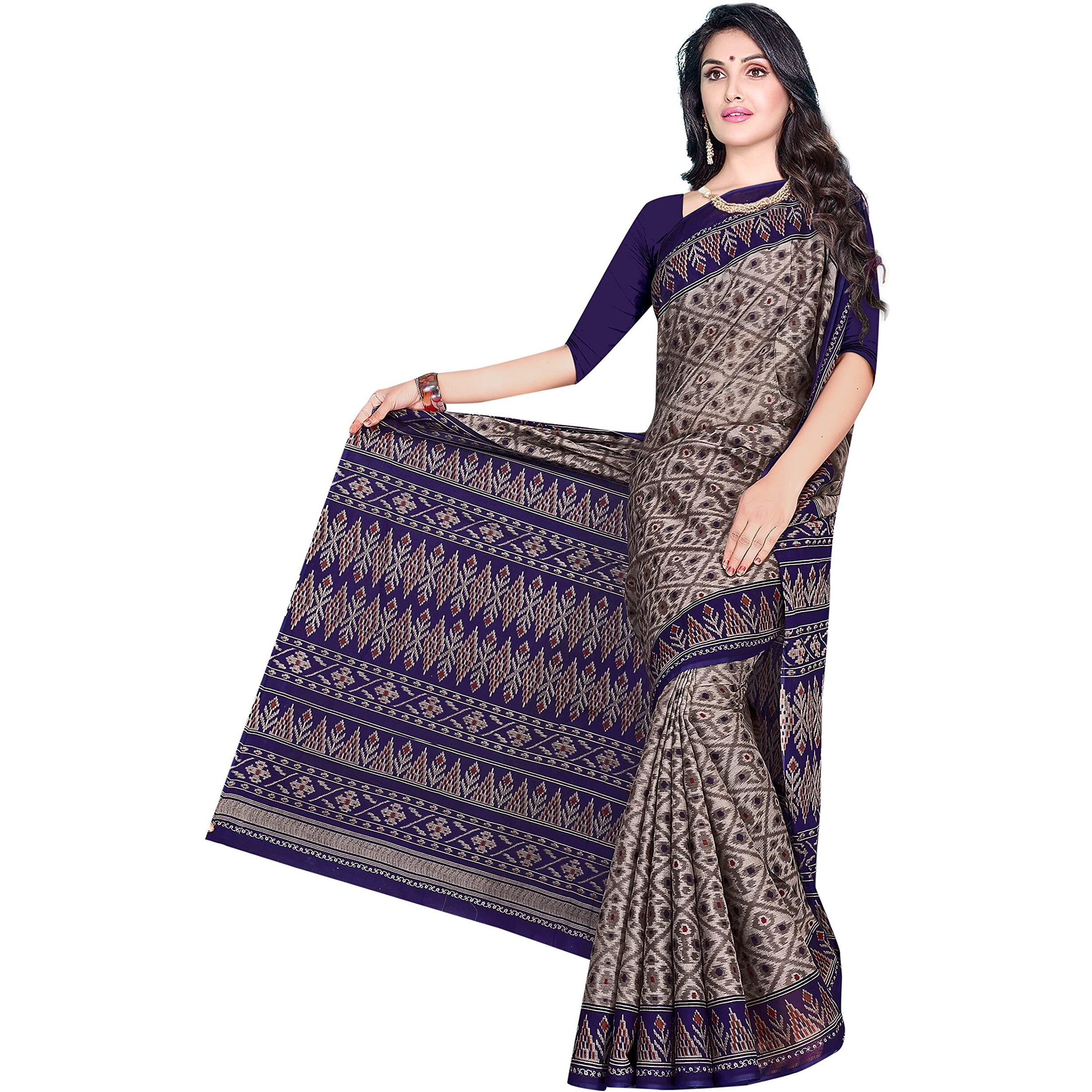 TAMAIRA FASHION Womens Plain Weave Pure Cotton Saree Without Blouse Piece(1362_GreyandBlue)