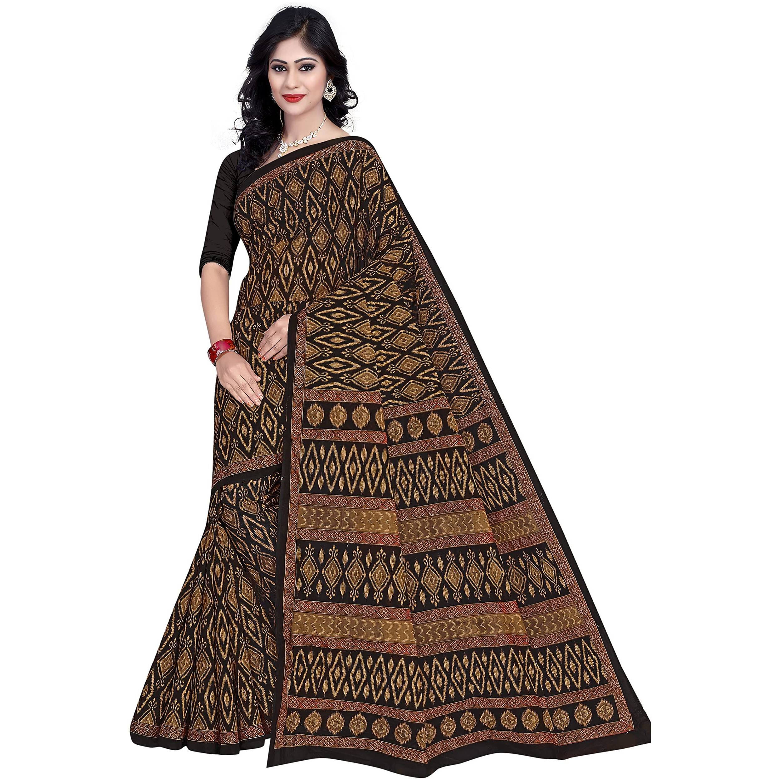 TAMAIRA FASHION Womens Plain Weave Pure Cotton Saree Without Blouse Piece(11027_Black)