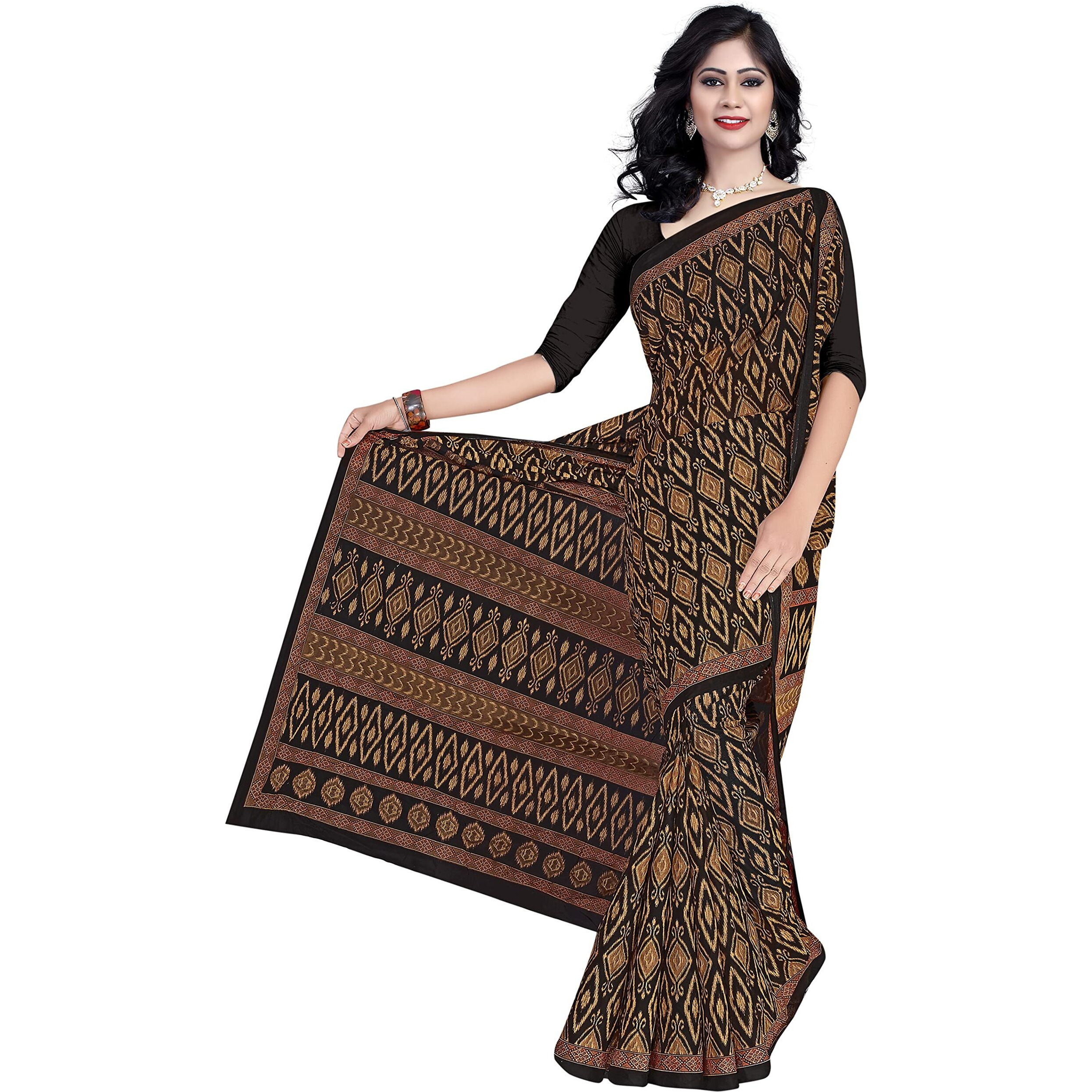TAMAIRA FASHION Womens Plain Weave Pure Cotton Saree Without Blouse Piece(11027_Black)