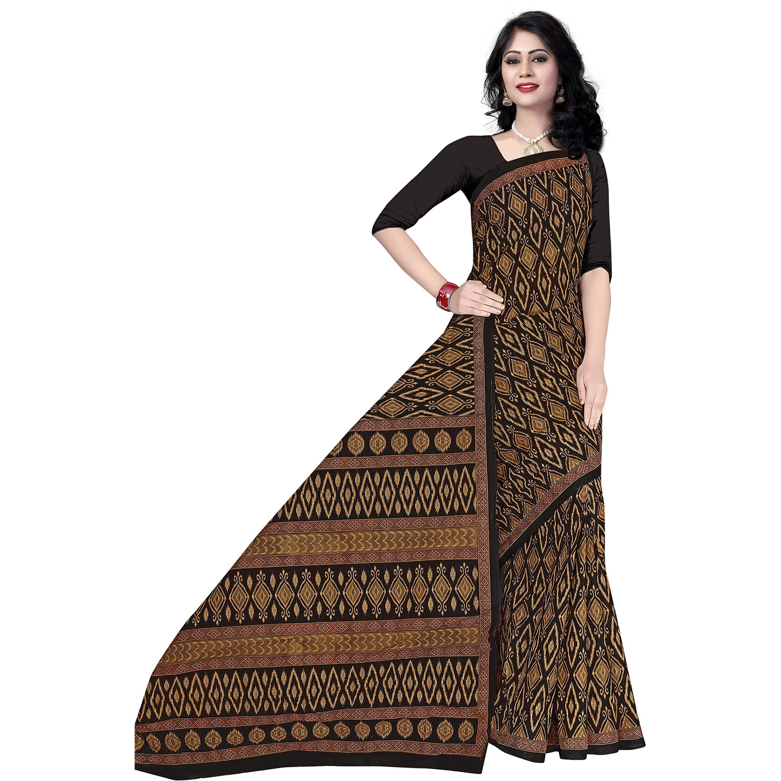 TAMAIRA FASHION Womens Plain Weave Pure Cotton Saree Without Blouse Piece(11027_Black)