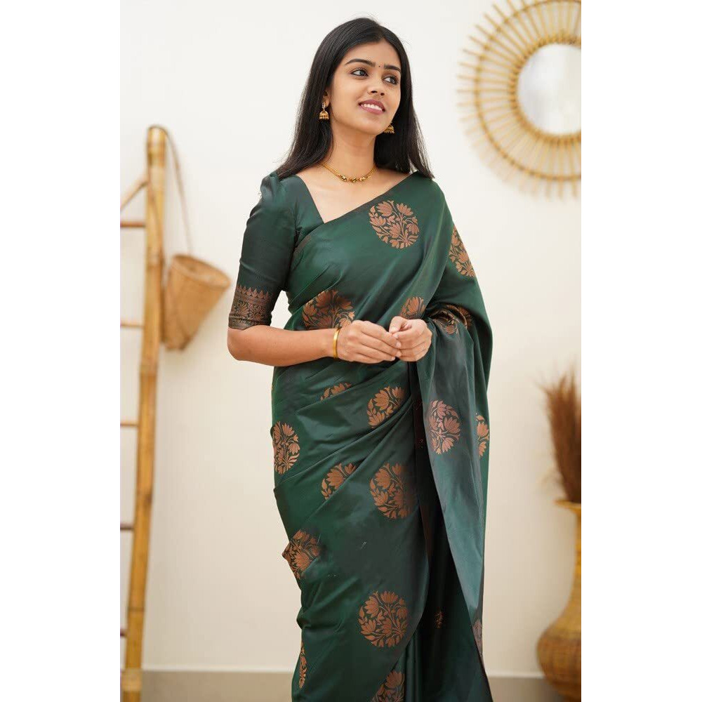 C J Enterprise Womens Pure Soft Kanjivaram Silk Saree Banarasi Design Wear Pattu Sarees Latest Party Cotton Sari collections With Blouse Piece for Wedding sadi new ladies 2023 2024 500 (Anjana Green)