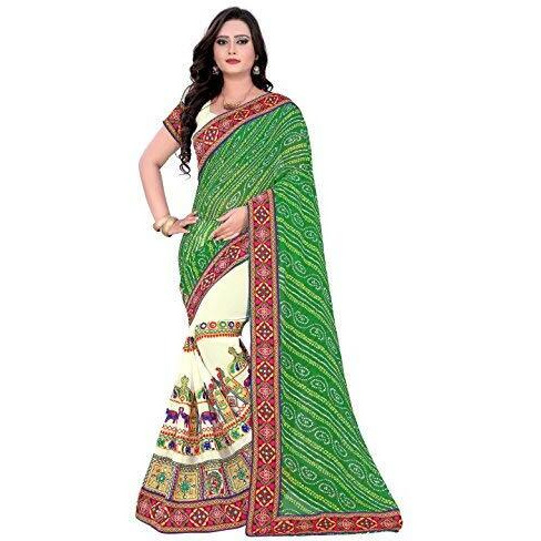 Arriva Fab Georgette Blend Ready to wear Saree (RIVA120_Green_Free Size)