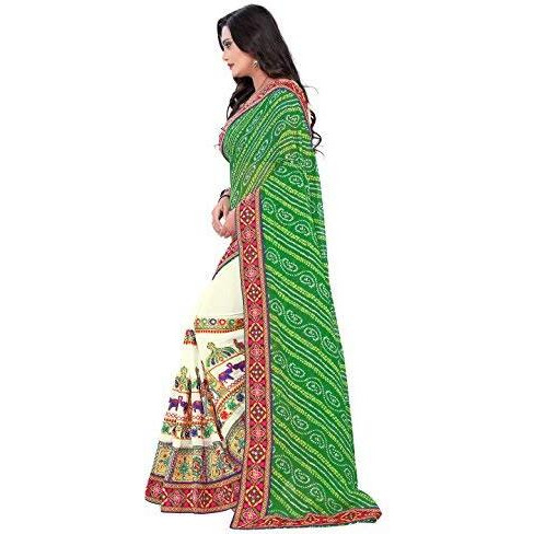 Arriva Fab Georgette Blend Ready to wear Saree (RIVA120_Green_Free Size)