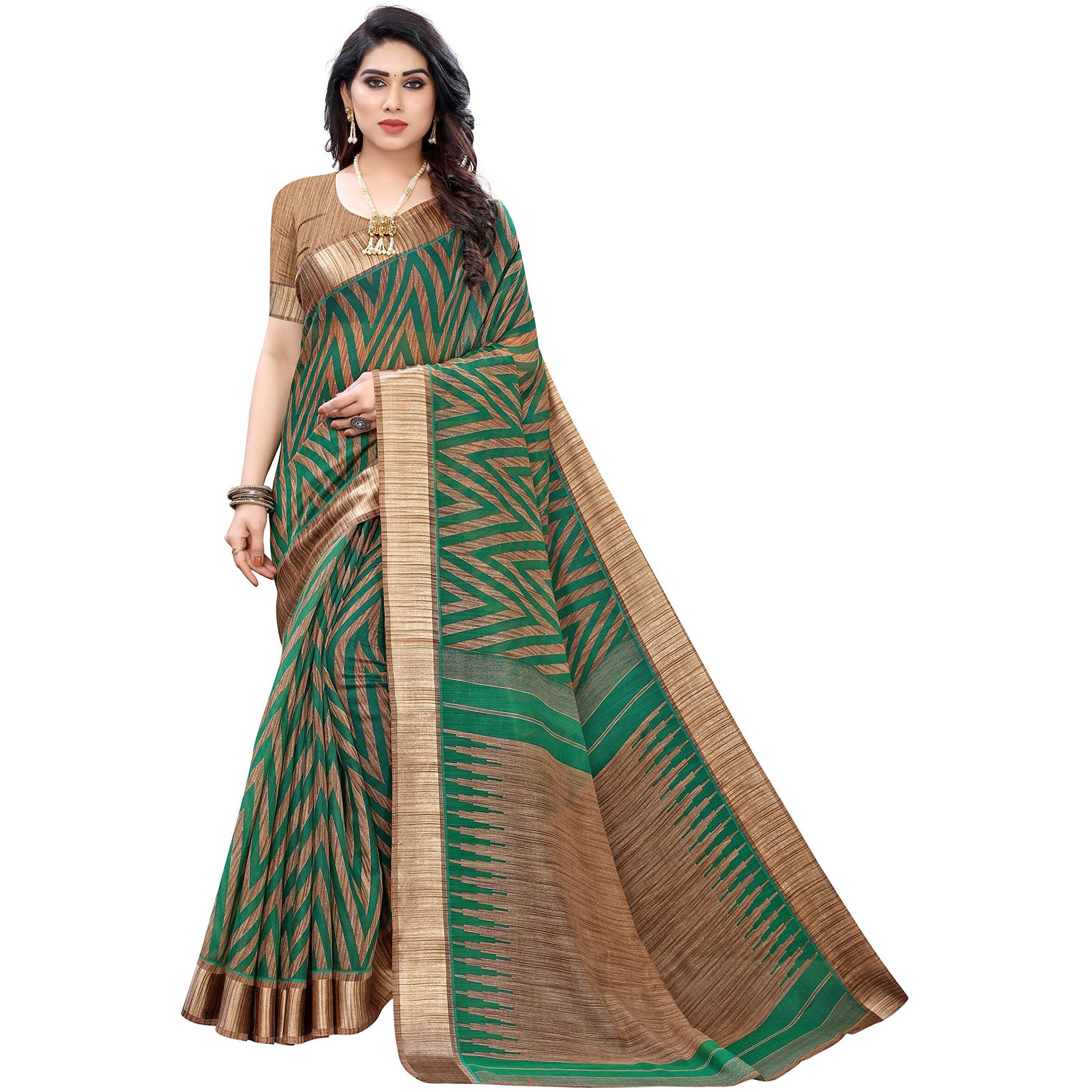 Yashika Womens Linen Blend Woven Standard Length Saree (Bee Green, Khaki