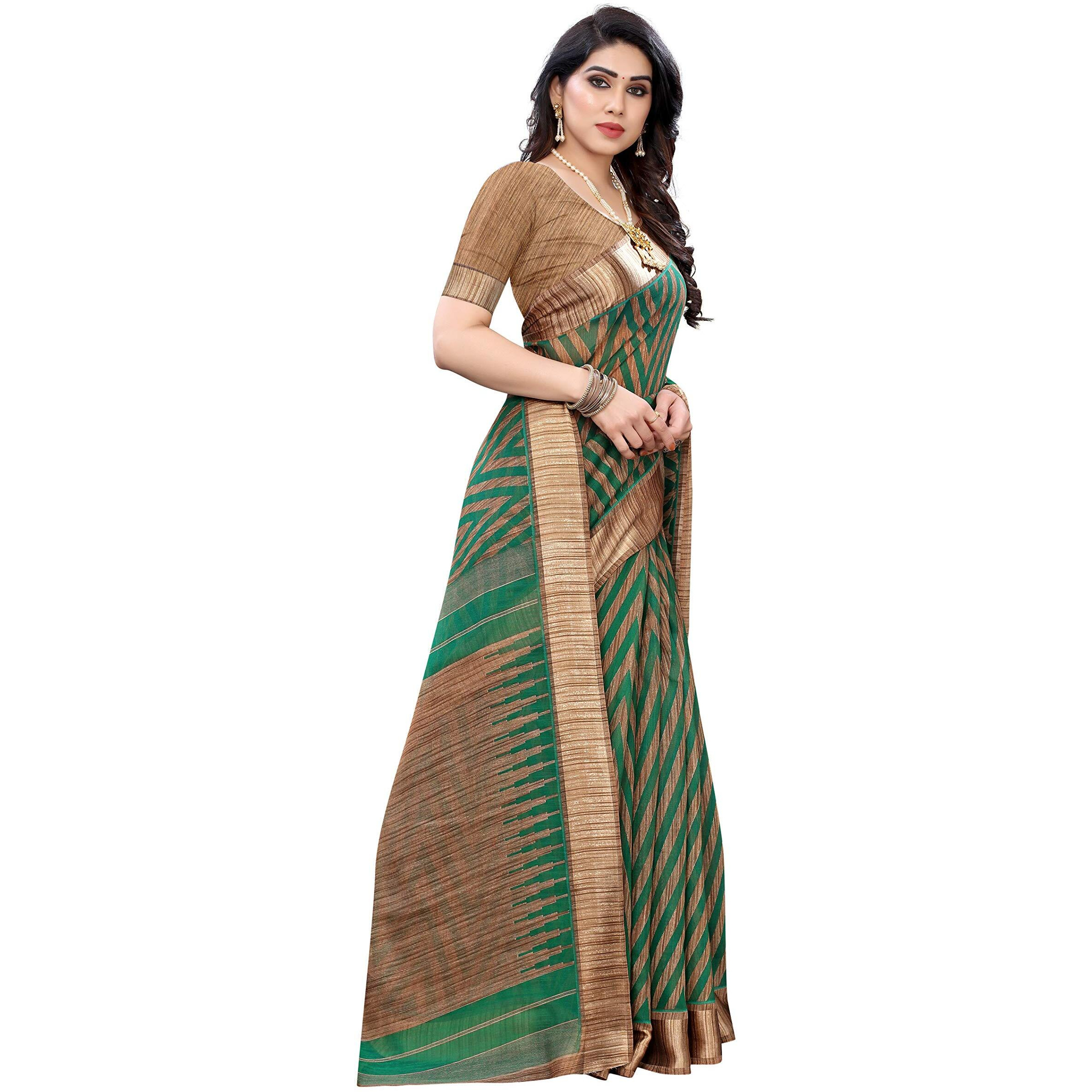 Yashika Womens Linen Blend Woven Standard Length Saree (Bee Green, Khaki