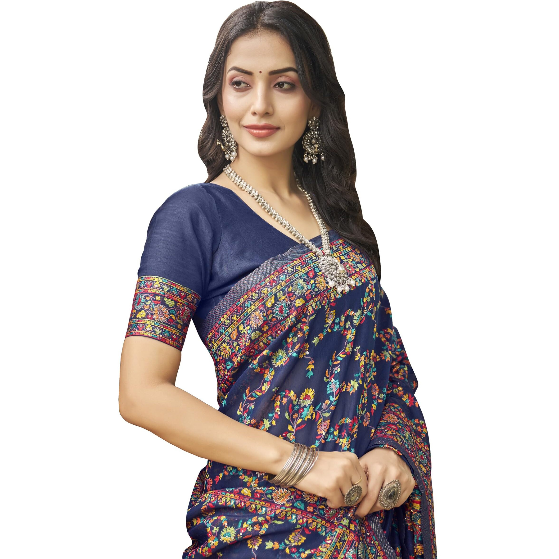 Glory Sarees Womens Kashmiri Pashmina Silk Woven Saree With Blouse Piece (Heritage_Silk108_NavyBlue)