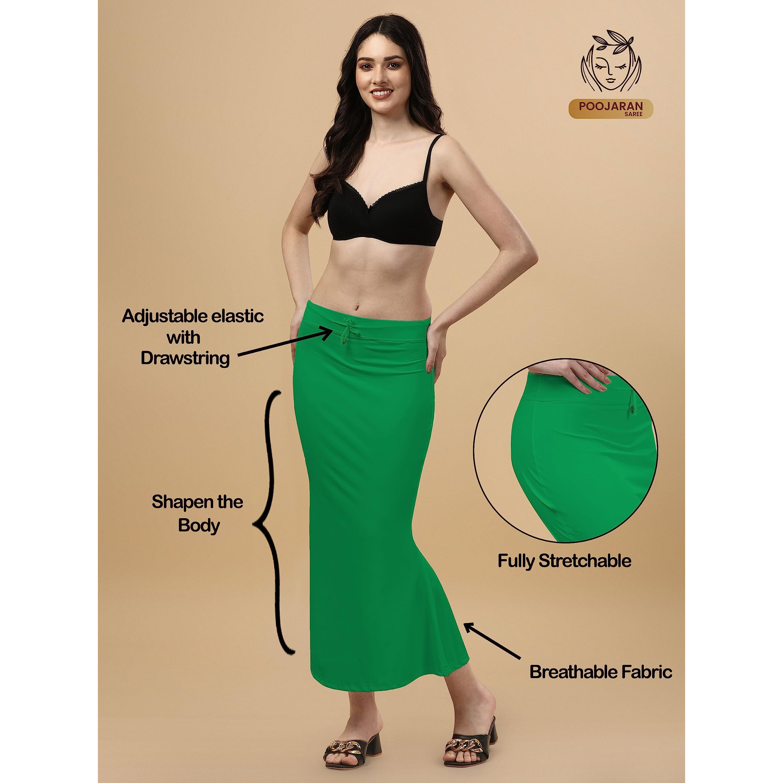 Lycra Saree Shapewear | Petticoat for Women | Cotton Blended Shapewear | Petticoat | Skirts for Women | Shape Wear Dress for Saree Green
